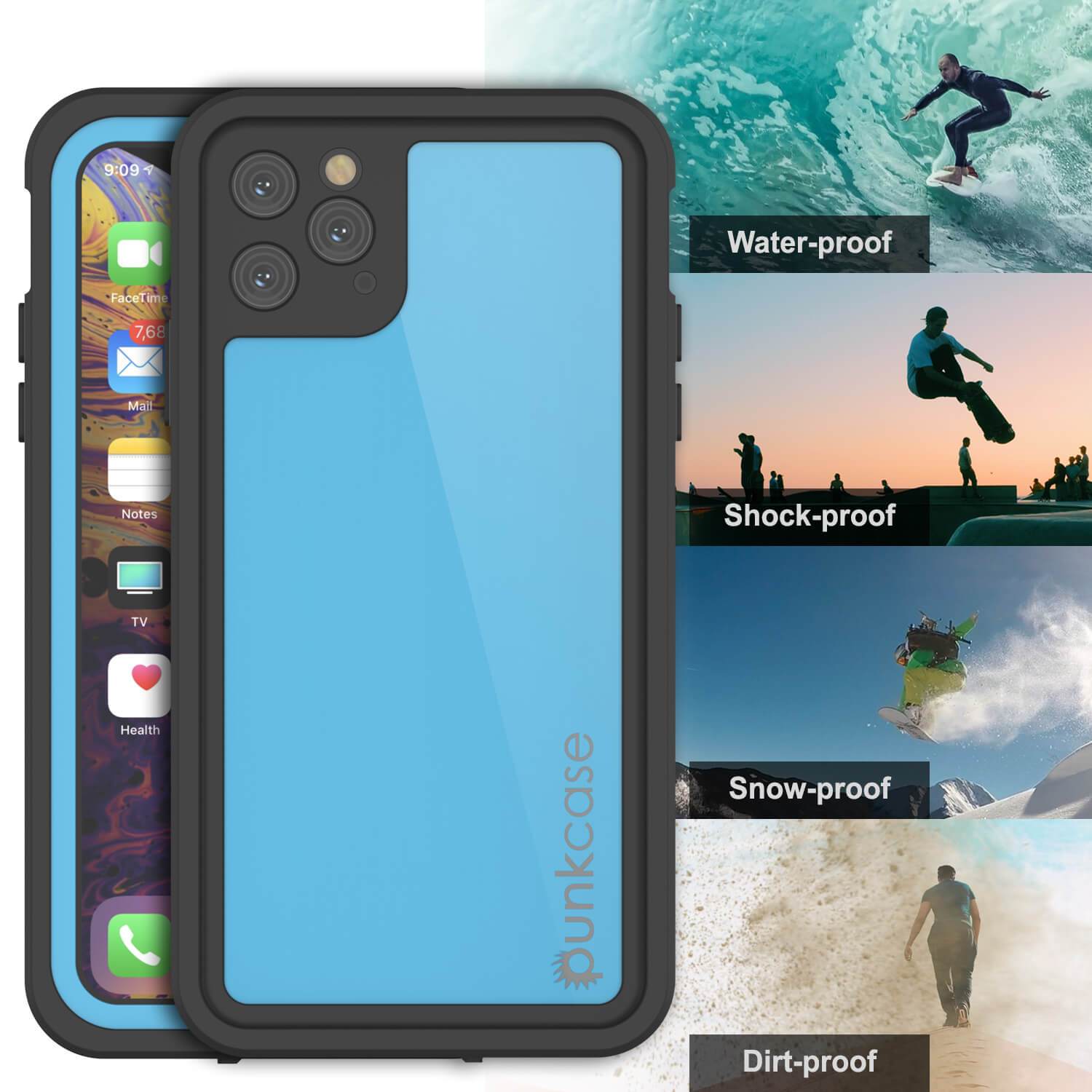 iPhone 11 Pro Waterproof IP68 Case, Punkcase [Light blue] [StudStar Series] [Slim Fit] [Dirtproof]