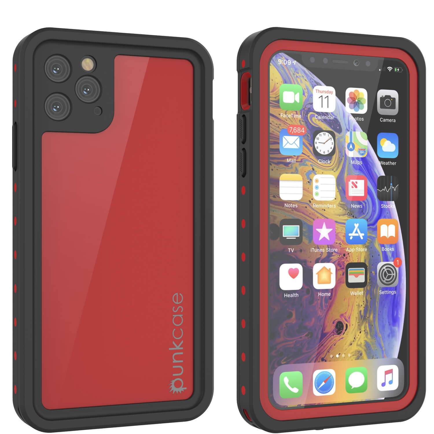 iPhone 11 Pro Max Waterproof IP68 Case, Punkcase [Red] [StudStar Series] [Slim Fit]