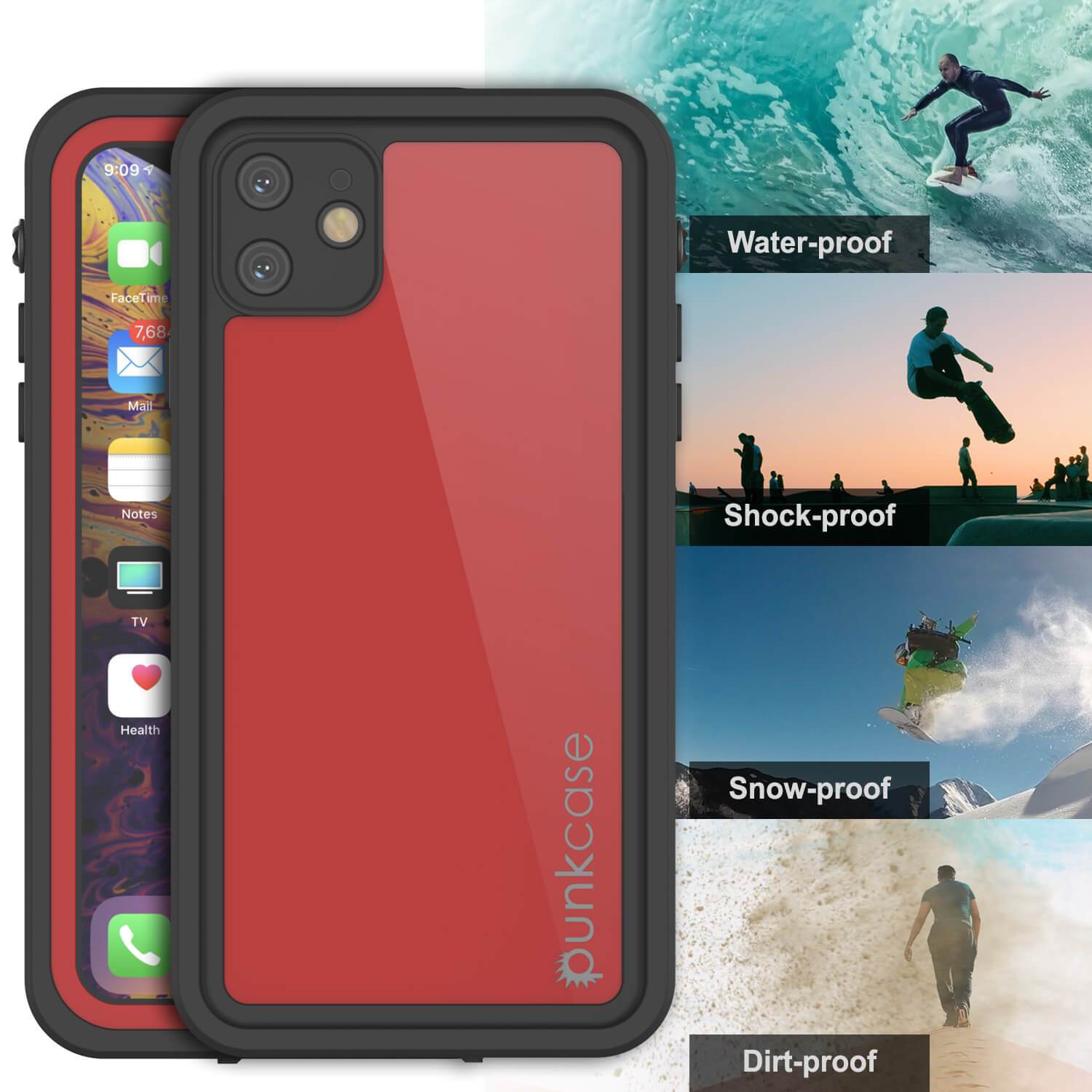 iPhone 11 Waterproof IP68 Case, Punkcase [Red] [StudStar Series] [Slim Fit]
