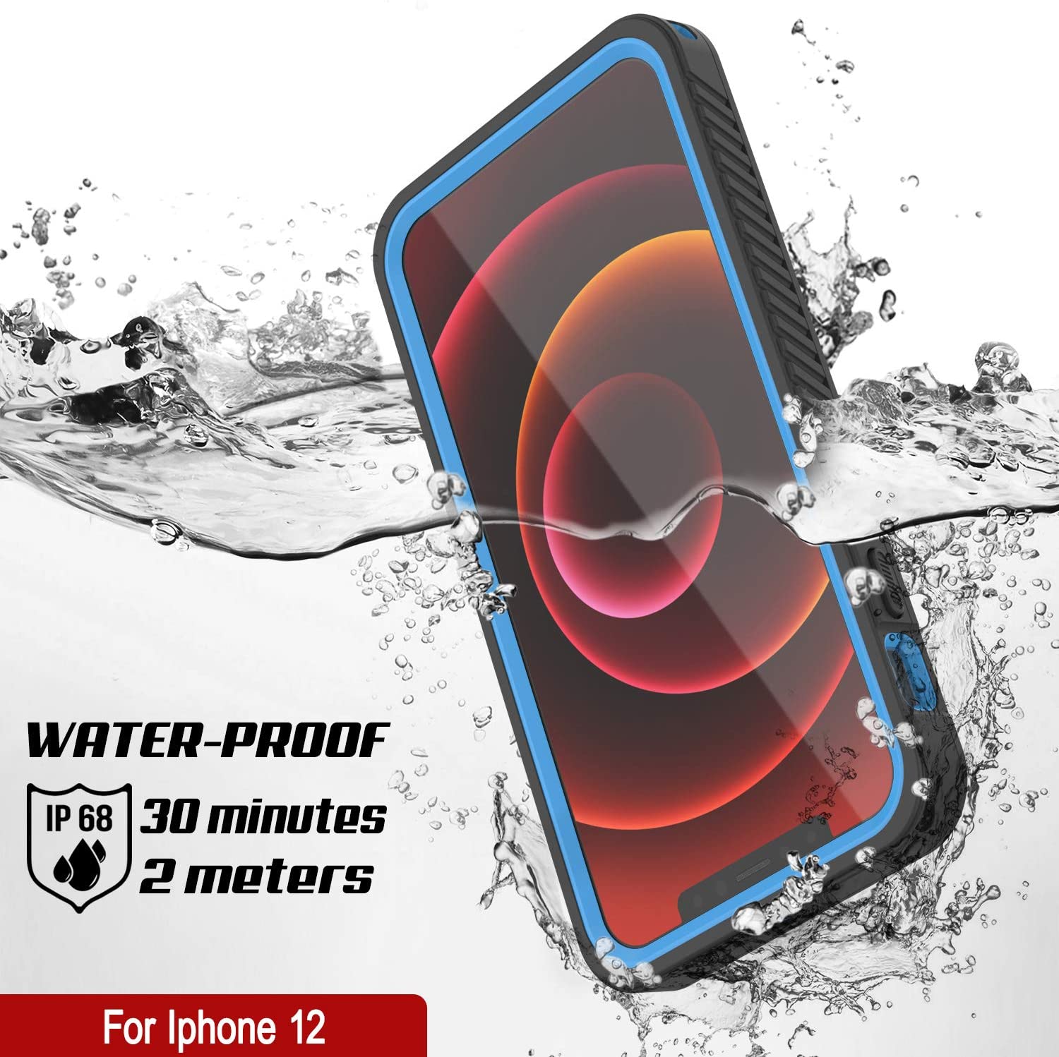 iPhone 12  Waterproof Case, Punkcase [Extreme Series] Armor Cover W/ Built In Screen Protector [Light Blue]