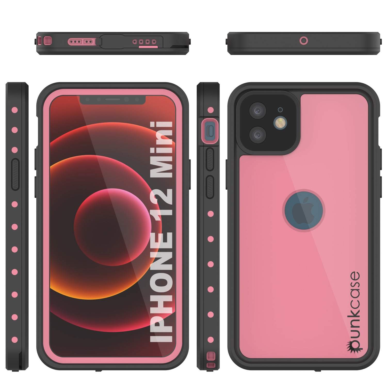 iPhone 12 Mini Waterproof IP68 Case, Punkcase [Pink] [StudStar Series] [Slim Fit] [Dirtproof]
