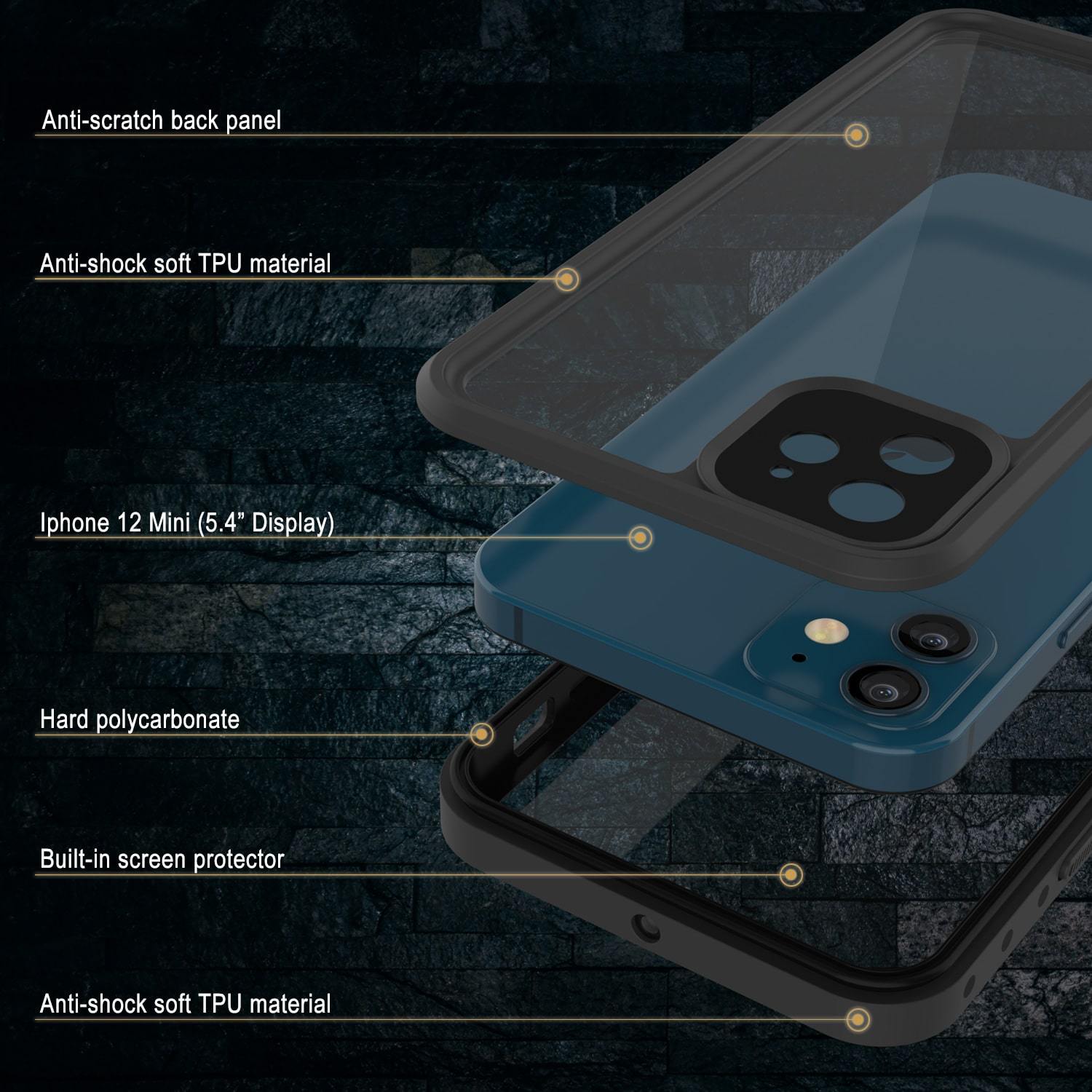 iPhone 12 Mini Waterproof IP68 Case, Punkcase [Clear] [StudStar Series] [Slim Fit] [Dirtproof]