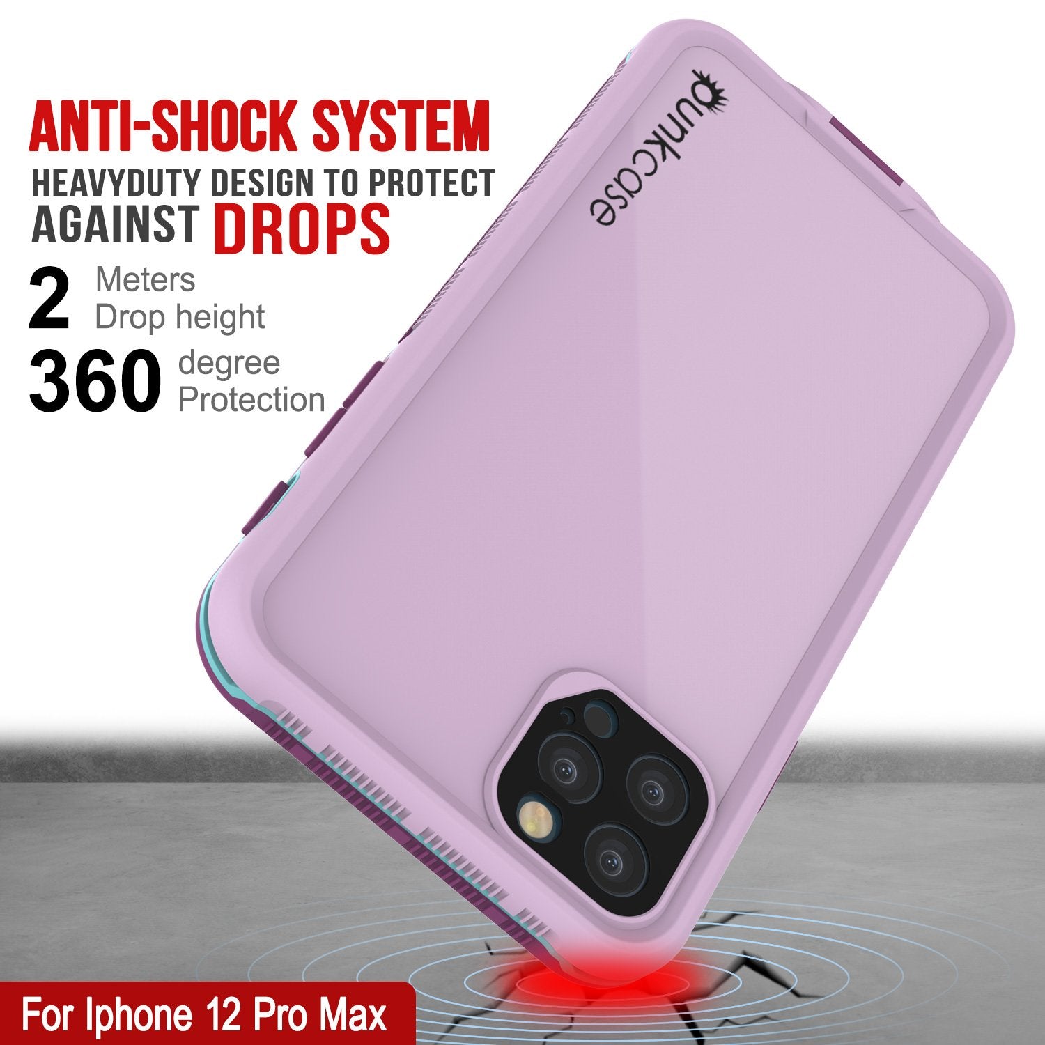 Punkcase iPhone 12 Pro Max Waterproof Case [Aqua Series] Armor Cover [Purple]