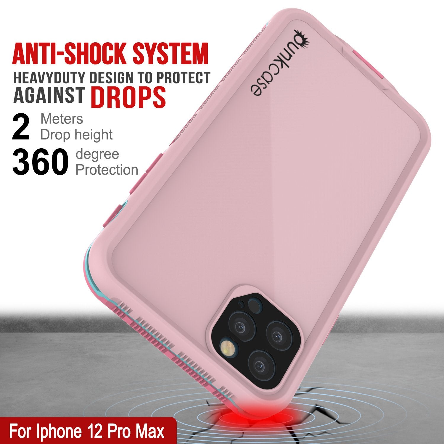 Punkcase iPhone 12 Pro Max Waterproof Case [Aqua Series] Armor Cover [Pink]