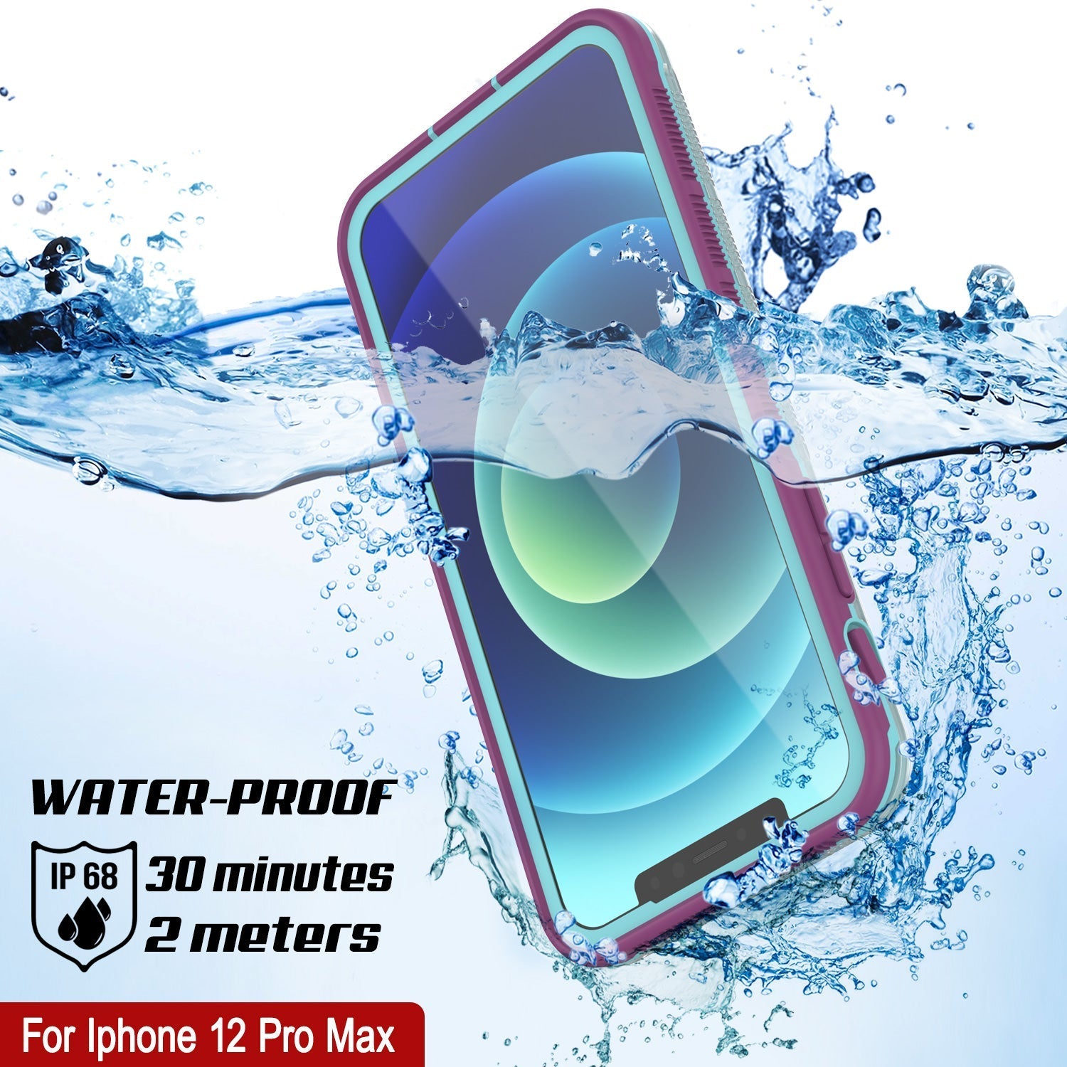 Punkcase iPhone 13 Pro Max Waterproof Case [Aqua Series] Armor Cover [Clear Blue] [Clear Back]
