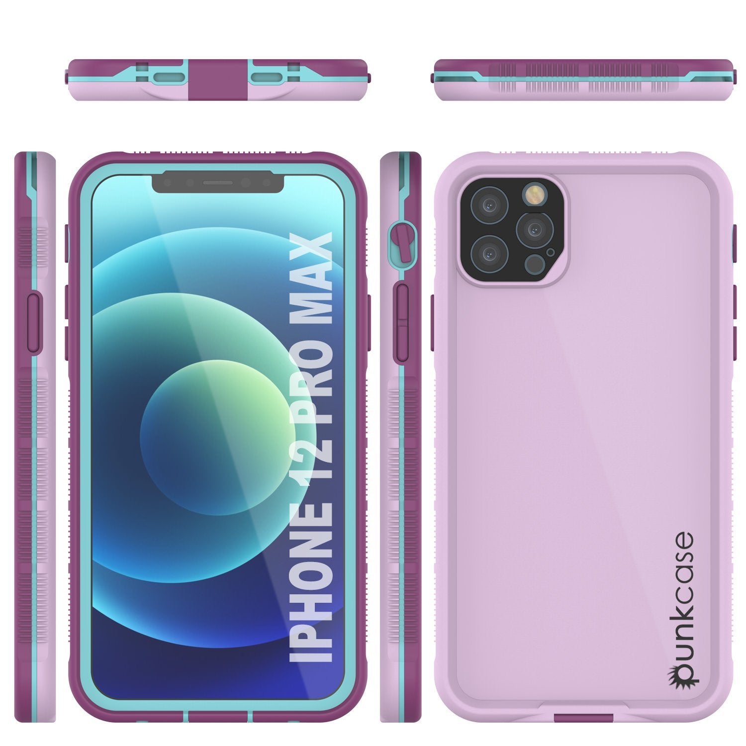 Punkcase iPhone 12 Pro Max Waterproof Case [Aqua Series] Armor Cover [Purple]