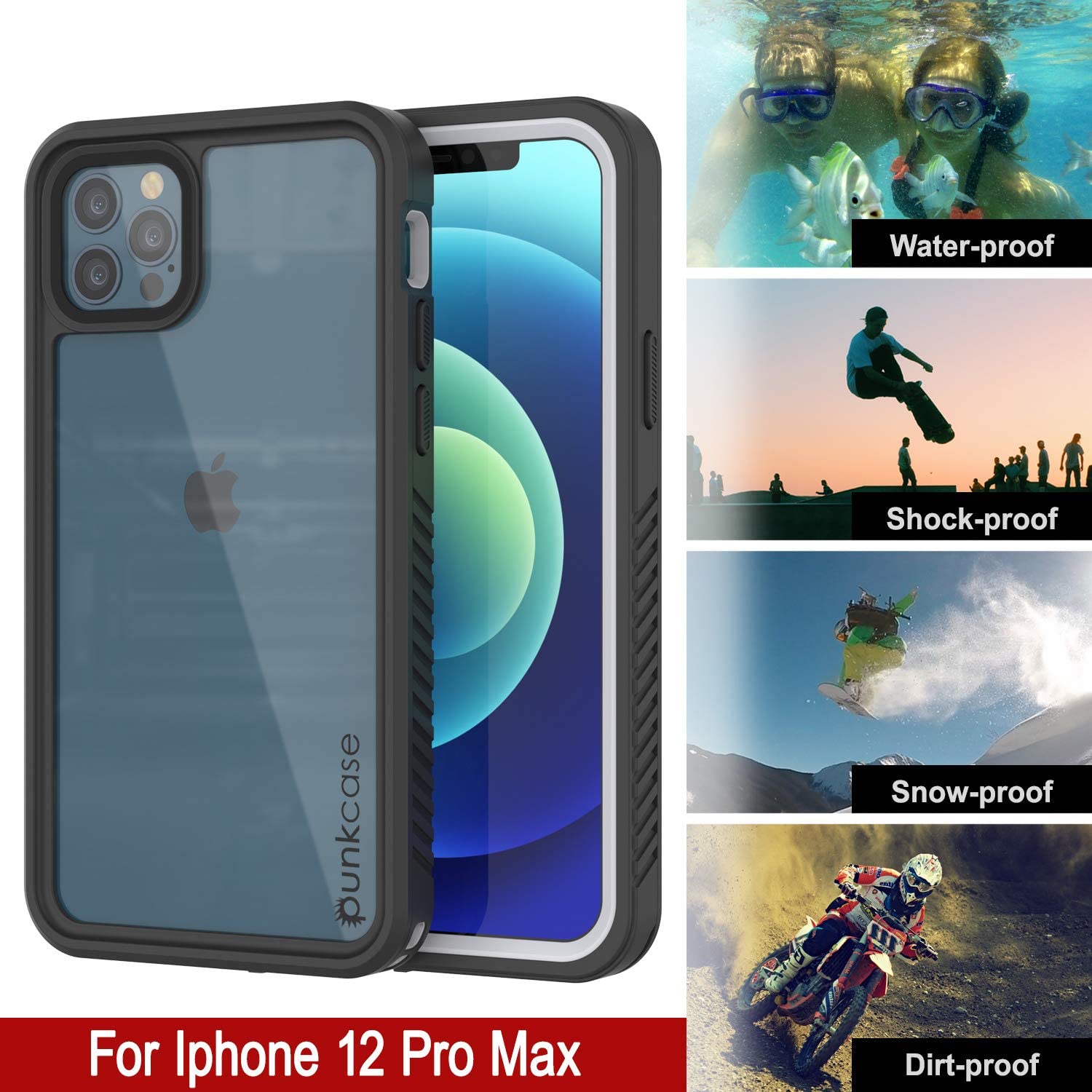 iPhone 12 Pro Max Waterproof Case, Punkcase [Extreme Series] Armor Cover W/ Built In Screen Protector [White]