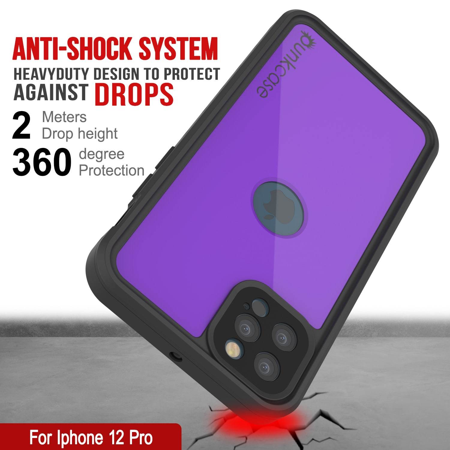 iPhone 12 Pro Waterproof IP68 Case, Punkcase [Purple] [StudStar Series] [Slim Fit] [Dirtproof]