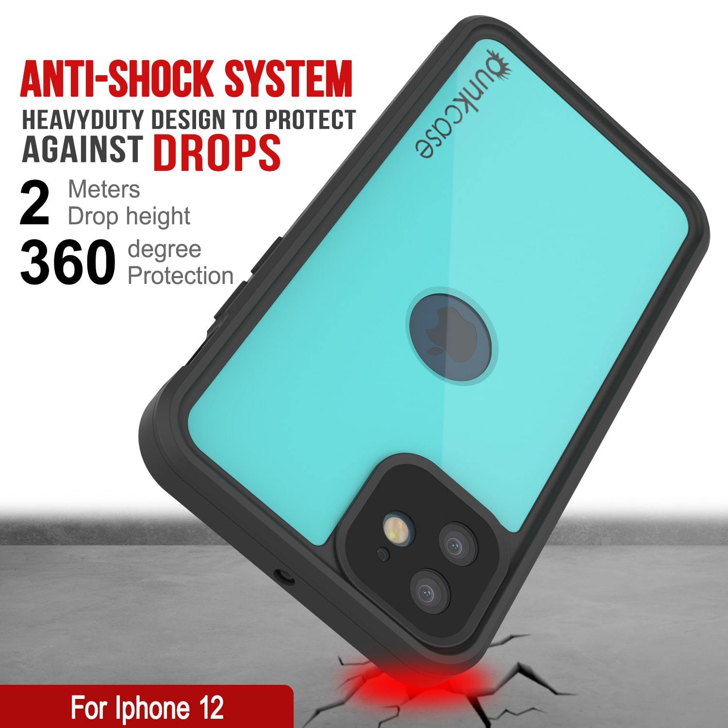 iPhone 12 Waterproof IP68 Case, Punkcase [Teal] [StudStar Series] [Slim Fit]