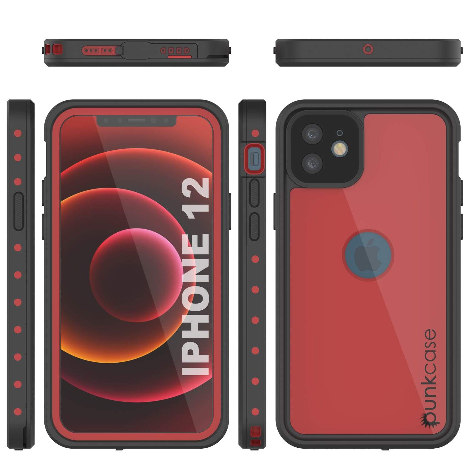 iPhone 12 Waterproof IP68 Case, Punkcase [Red] [StudStar Series] [Slim Fit]