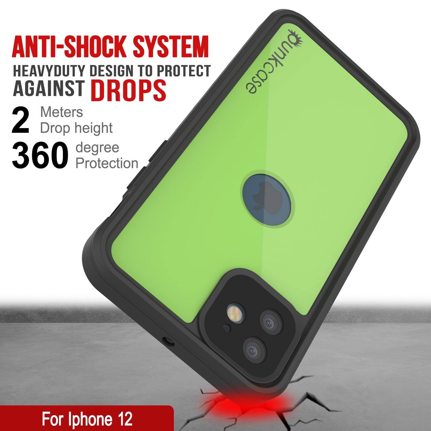 iPhone 12 Waterproof IP68 Case, Punkcase [Light green] [StudStar Series] [Slim Fit] [Dirtproof]