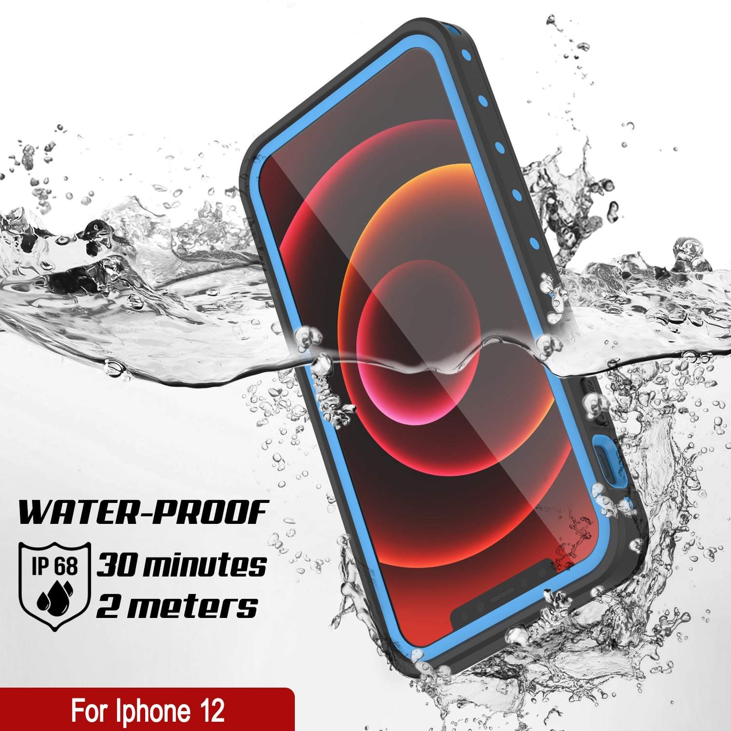 iPhone 12 Waterproof IP68 Case, Punkcase [Light blue] [StudStar Series] [Slim Fit] [Dirtproof]