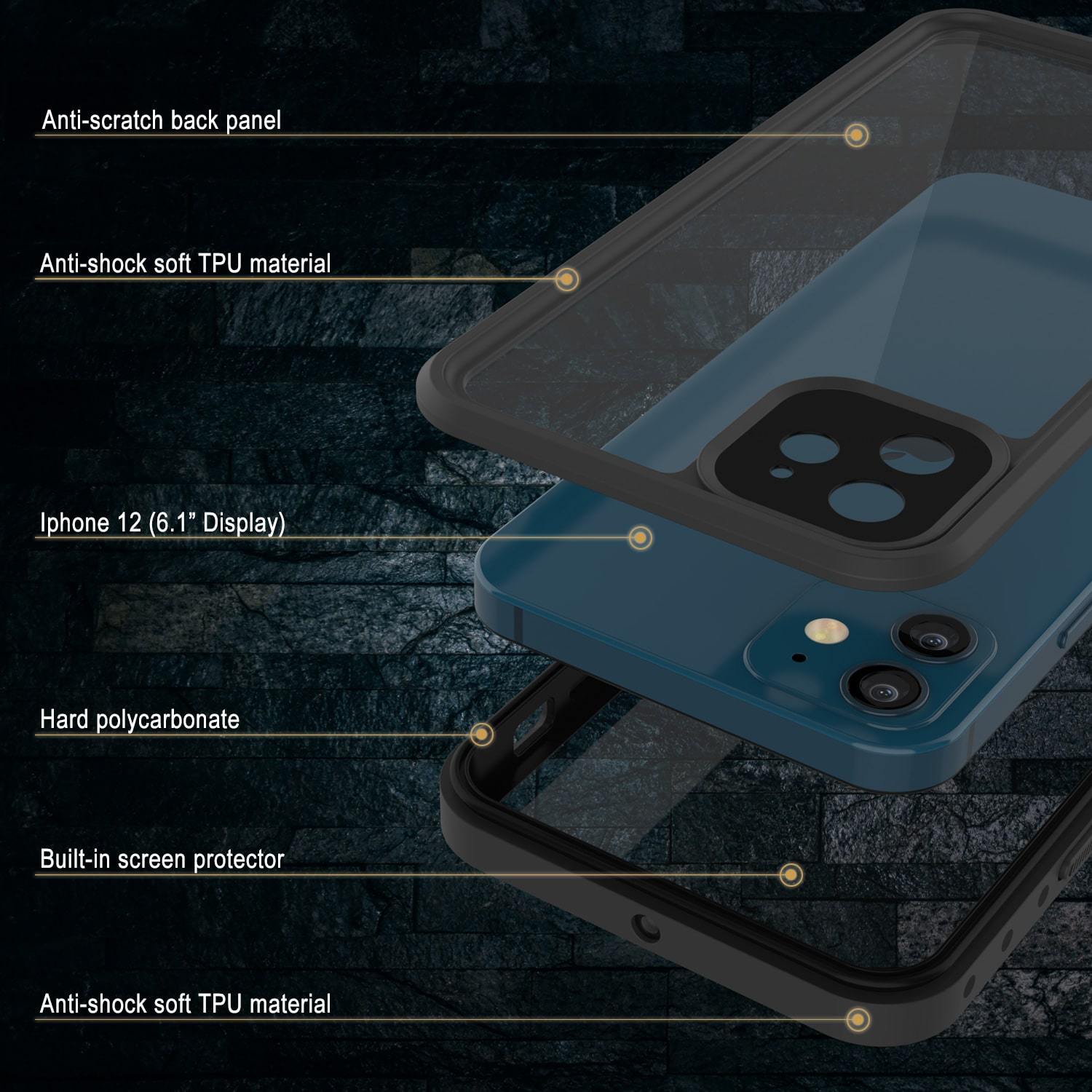 iPhone 12 Waterproof IP68 Case, Punkcase [Clear] [StudStar Series] [Slim Fit] [Dirtproof]