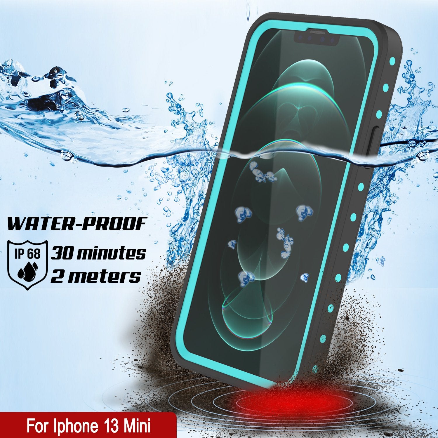 iPhone 13 Mini Waterproof IP68 Case, Punkcase [Teal] [StudStar Series] [Slim Fit]