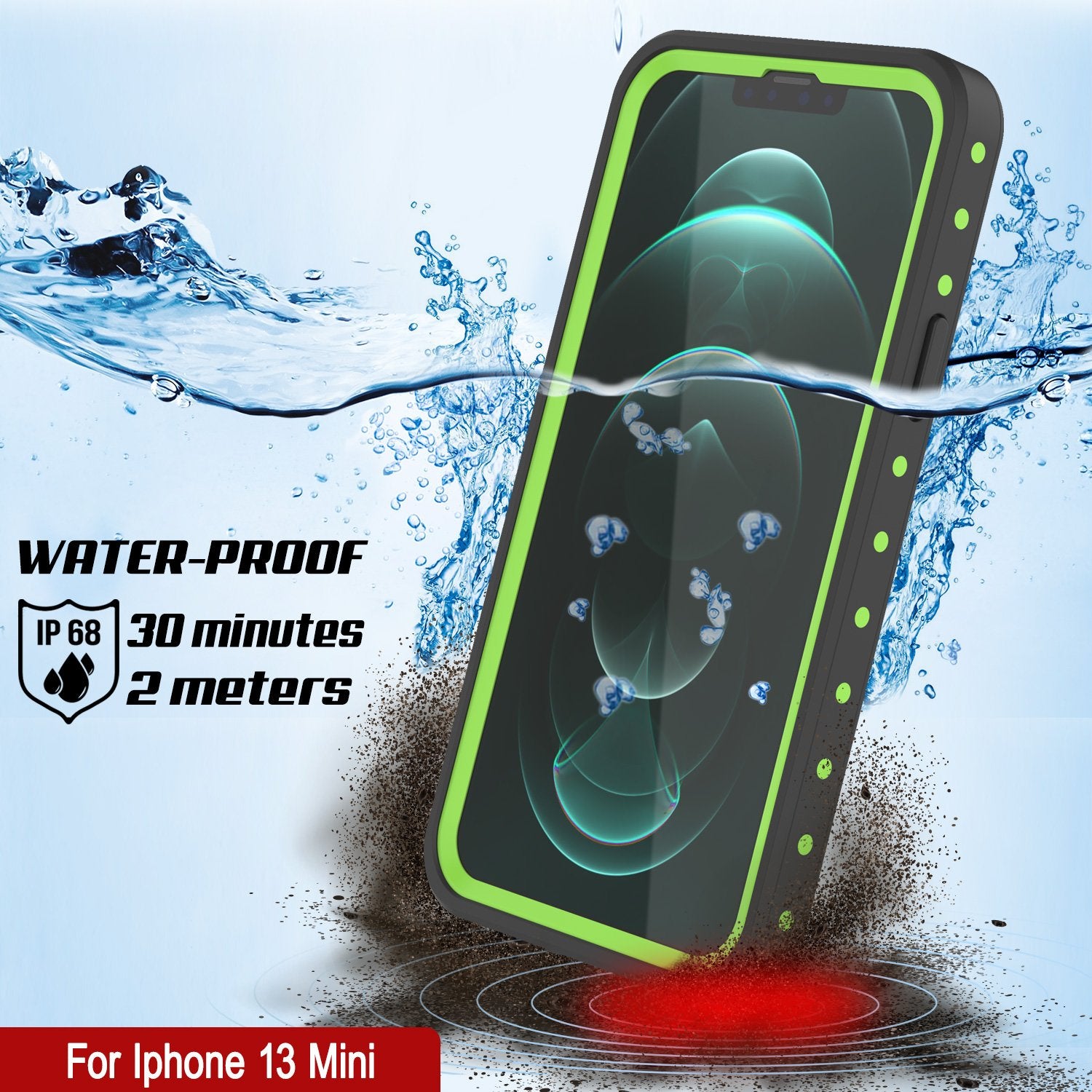 iPhone 13 Mini Waterproof IP68 Case, Punkcase [Light green] [StudStar Series] [Slim Fit] [Dirtproof]