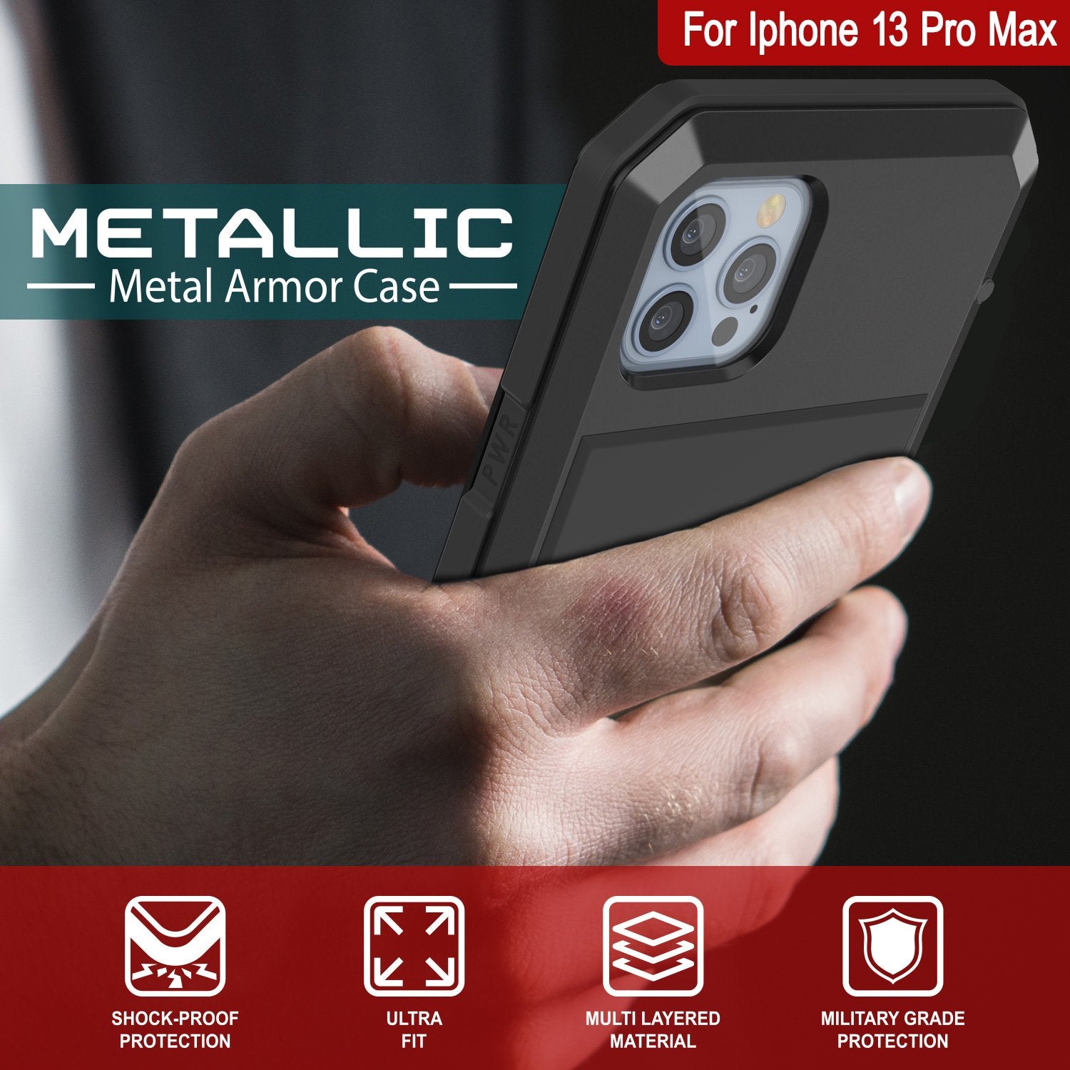 iPhone 13 Pro Max Metal Case, Heavy Duty Military Grade Armor Cover [shock proof] Full Body Hard [Black]
