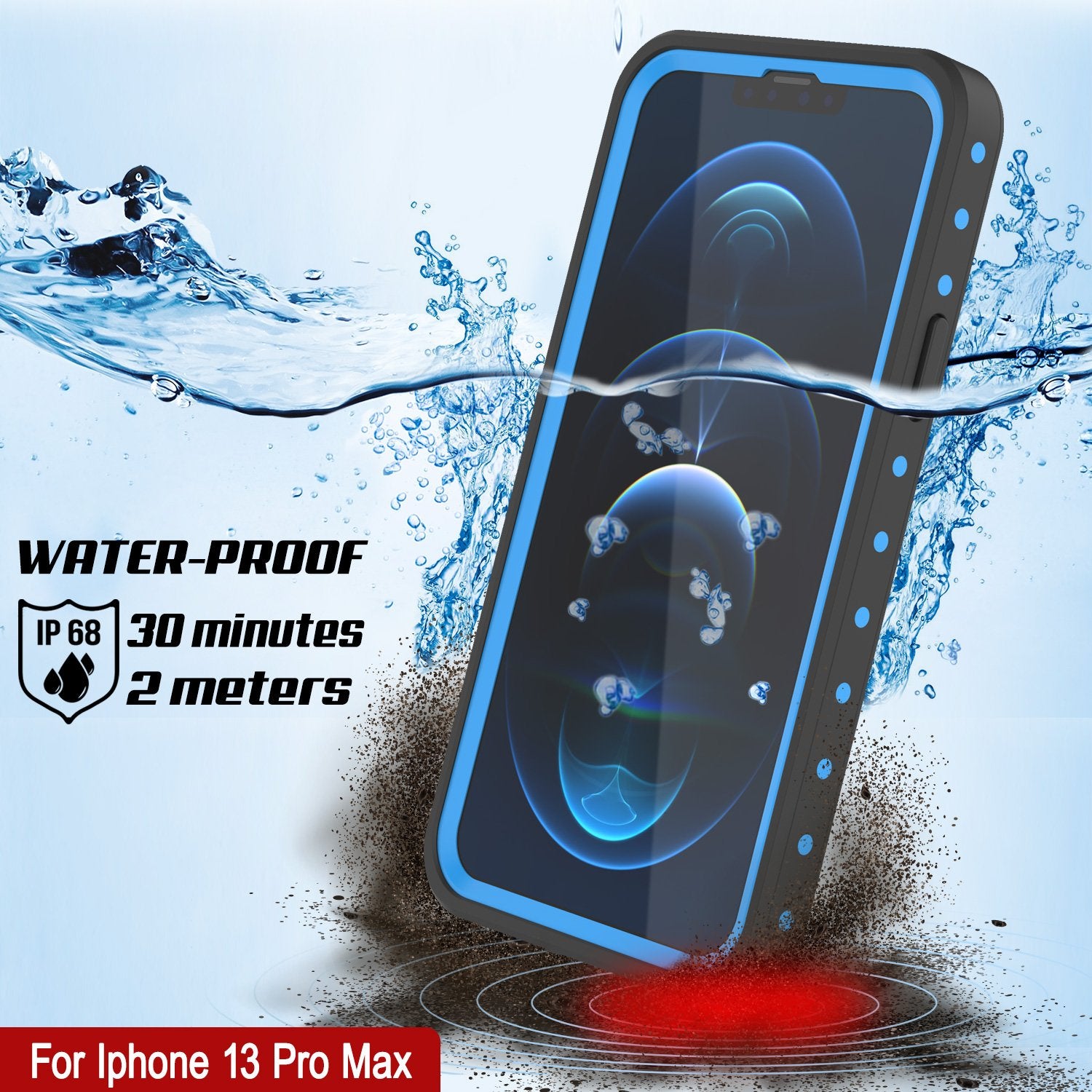 iPhone 13 Pro Max Waterproof IP68 Case, Punkcase [Light blue] [StudStar Series] [Slim Fit] [Dirtproof]