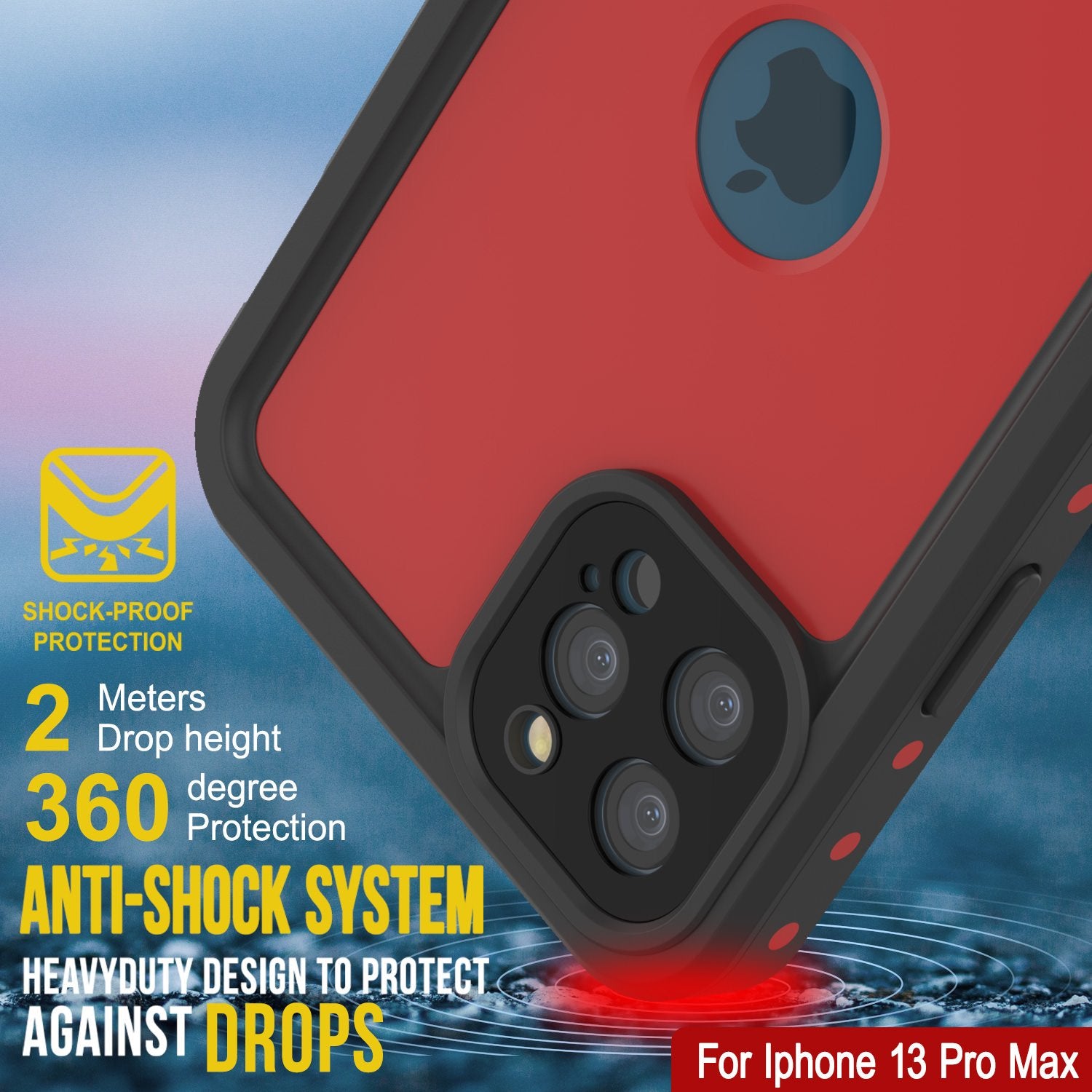 iPhone 13 Pro Max Waterproof IP68 Case, Punkcase [Red] [StudStar Series] [Slim Fit]