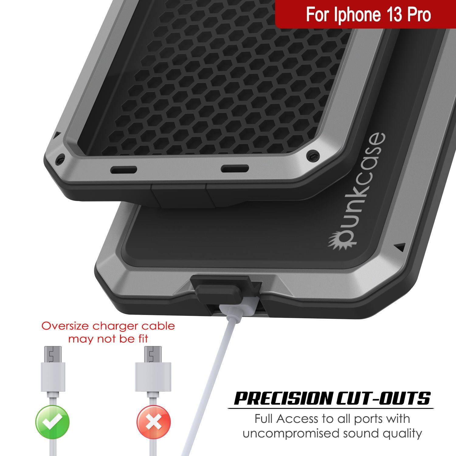 iPhone 13 Pro Metal Case, Heavy Duty Military Grade Armor Cover [shock proof] Full Body Hard [Silver]