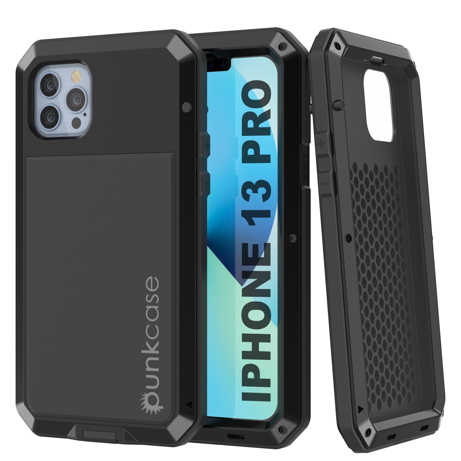 iPhone 13 Pro Metal Case, Heavy Duty Military Grade Armor Cover [shock proof] Full Body Hard [Black]