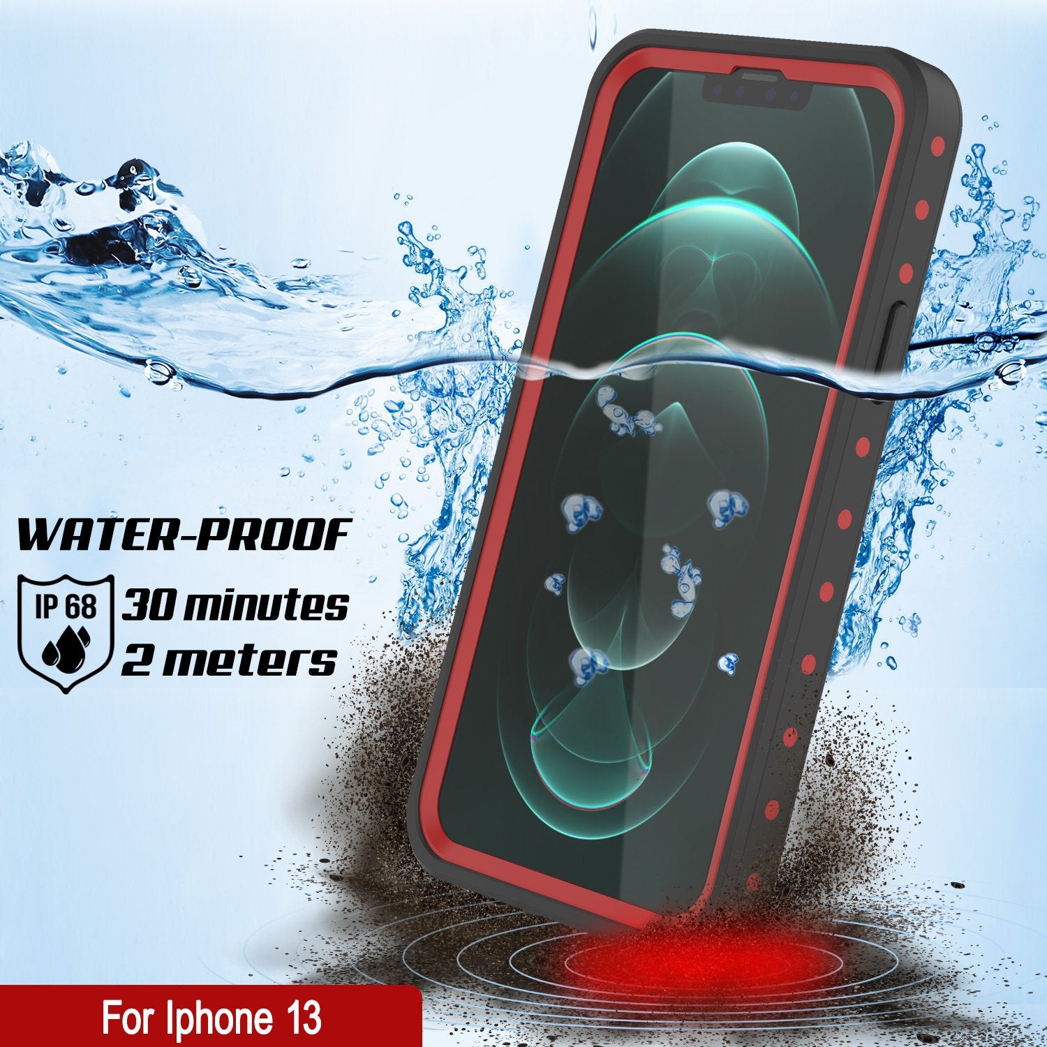 iPhone 13 Waterproof IP68 Case, Punkcase [Red] [StudStar Series] [Slim Fit]