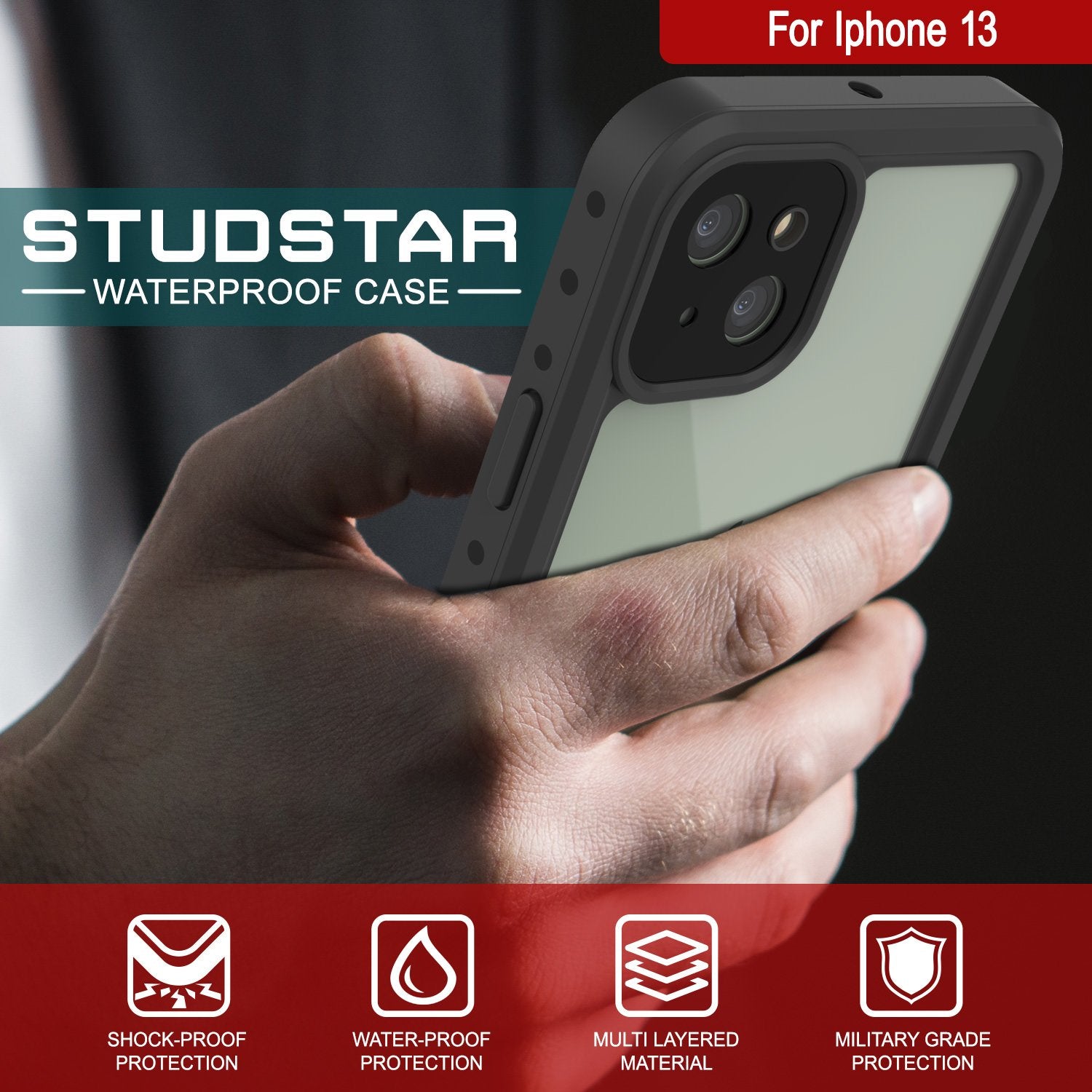 iPhone 13 Waterproof IP68 Case, Punkcase [Clear] [StudStar Series] [Slim Fit] [Dirtproof]