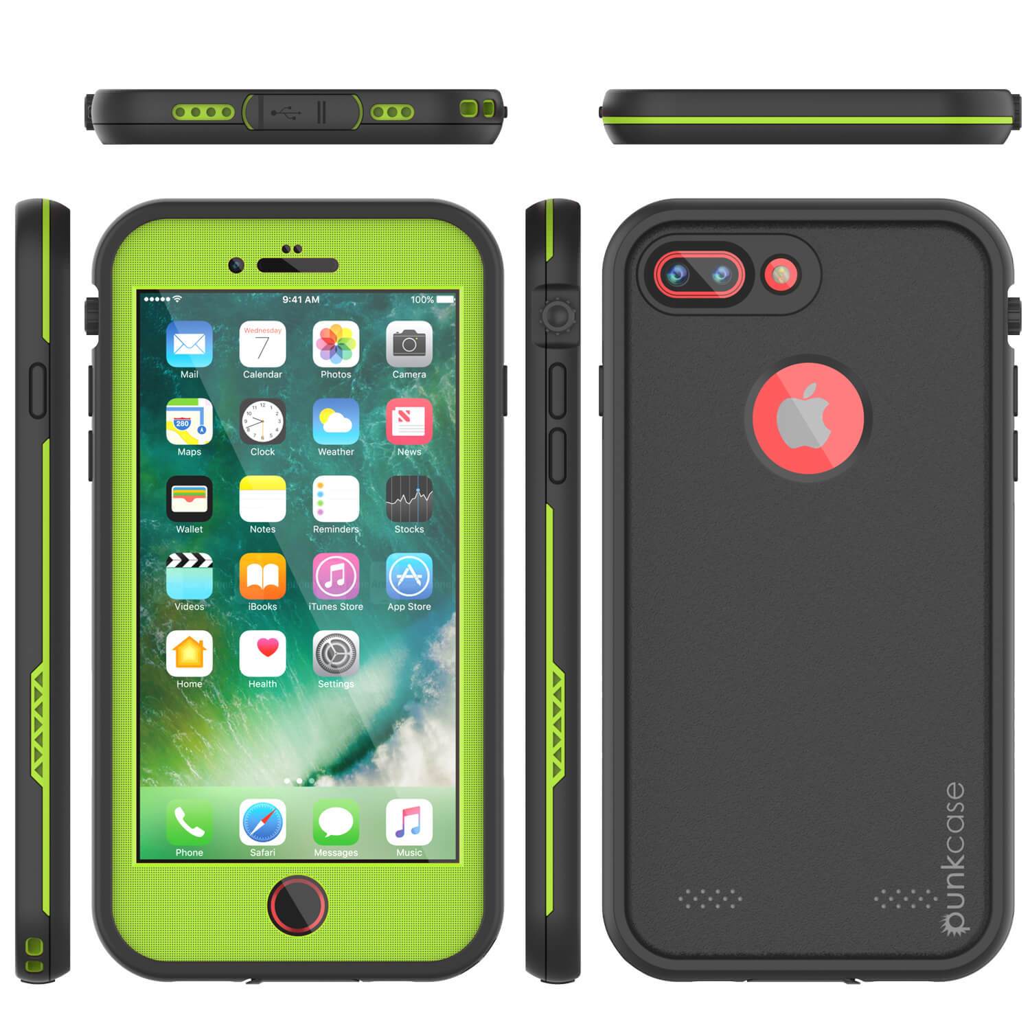 iPhone 7+ Plus Waterproof Case, Punkcase SpikeStar Light-Green Series | Thin Fit 6.6ft Underwater IP68
