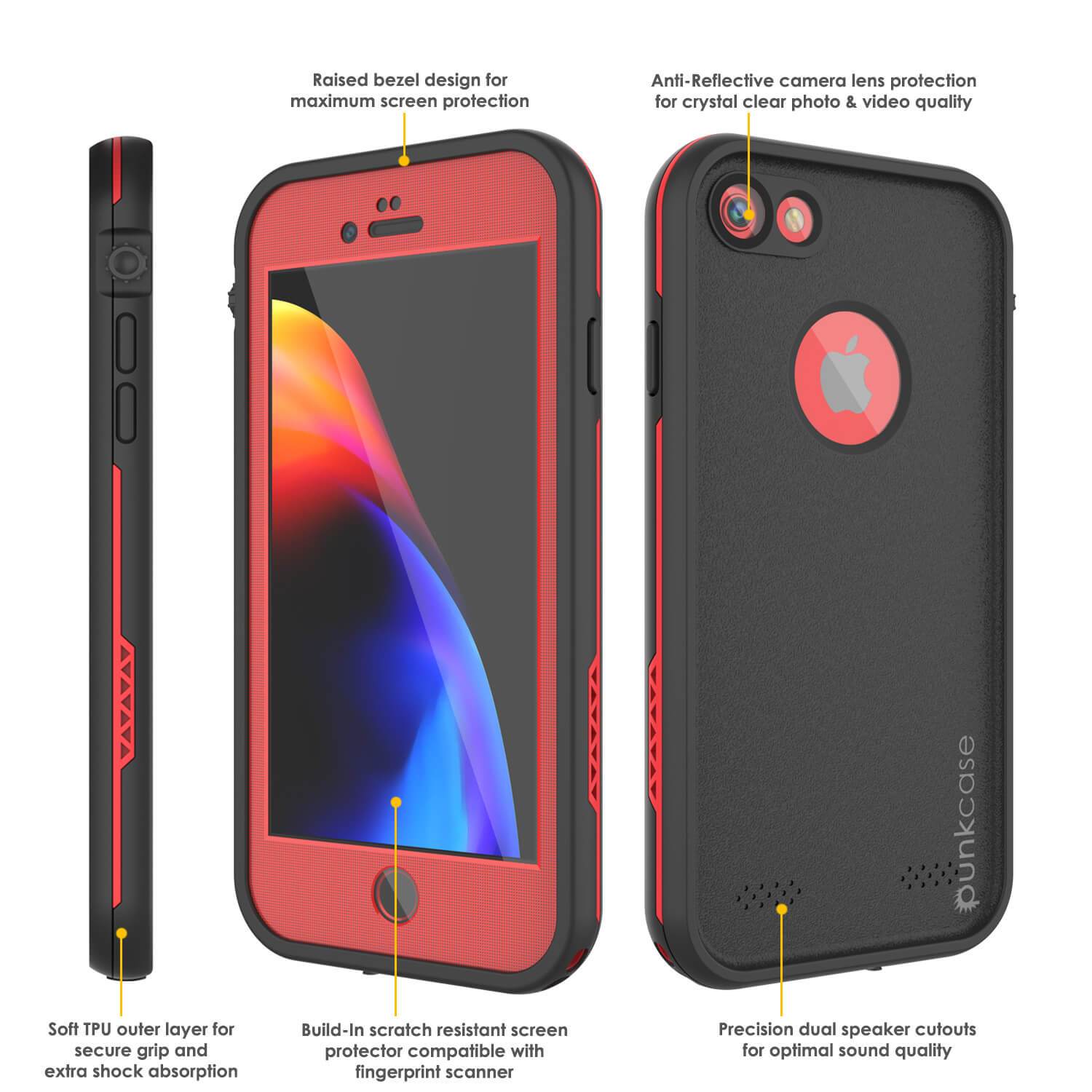 iPhone 7 Waterproof Case, Punkcase SpikeStar Red Series | Thin Fit 6.6ft Underwater IP68