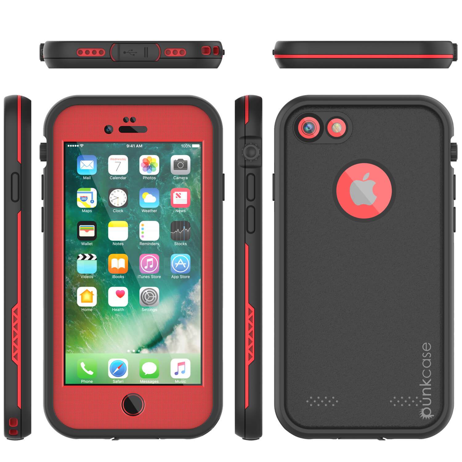 iPhone 7 Waterproof Case, Punkcase SpikeStar Red Series | Thin Fit 6.6ft Underwater IP68