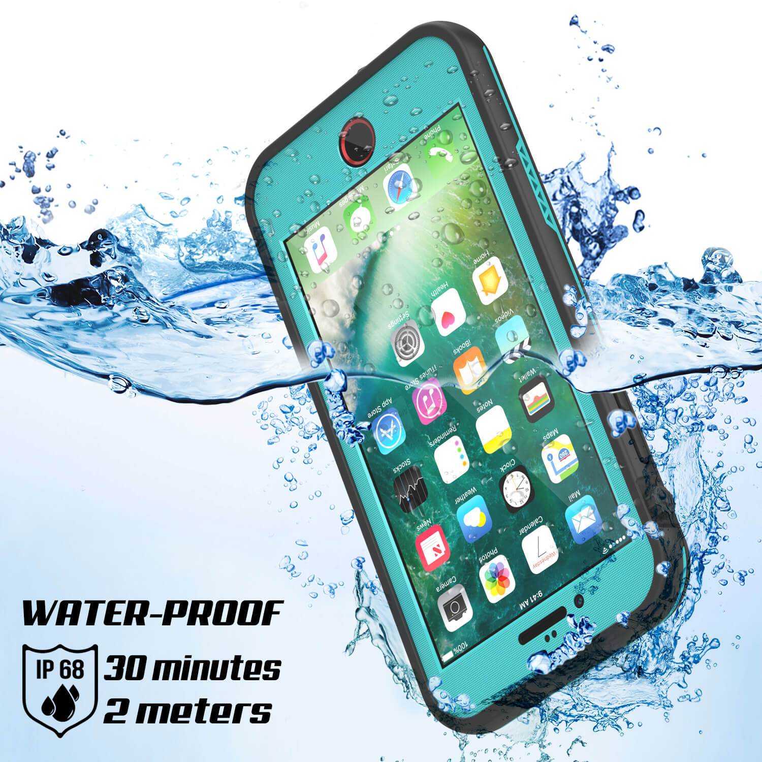 iPhone 7 Waterproof Case, Punkcase SpikeStar Teal Series | Thin Fit 6.6ft Underwater IP68