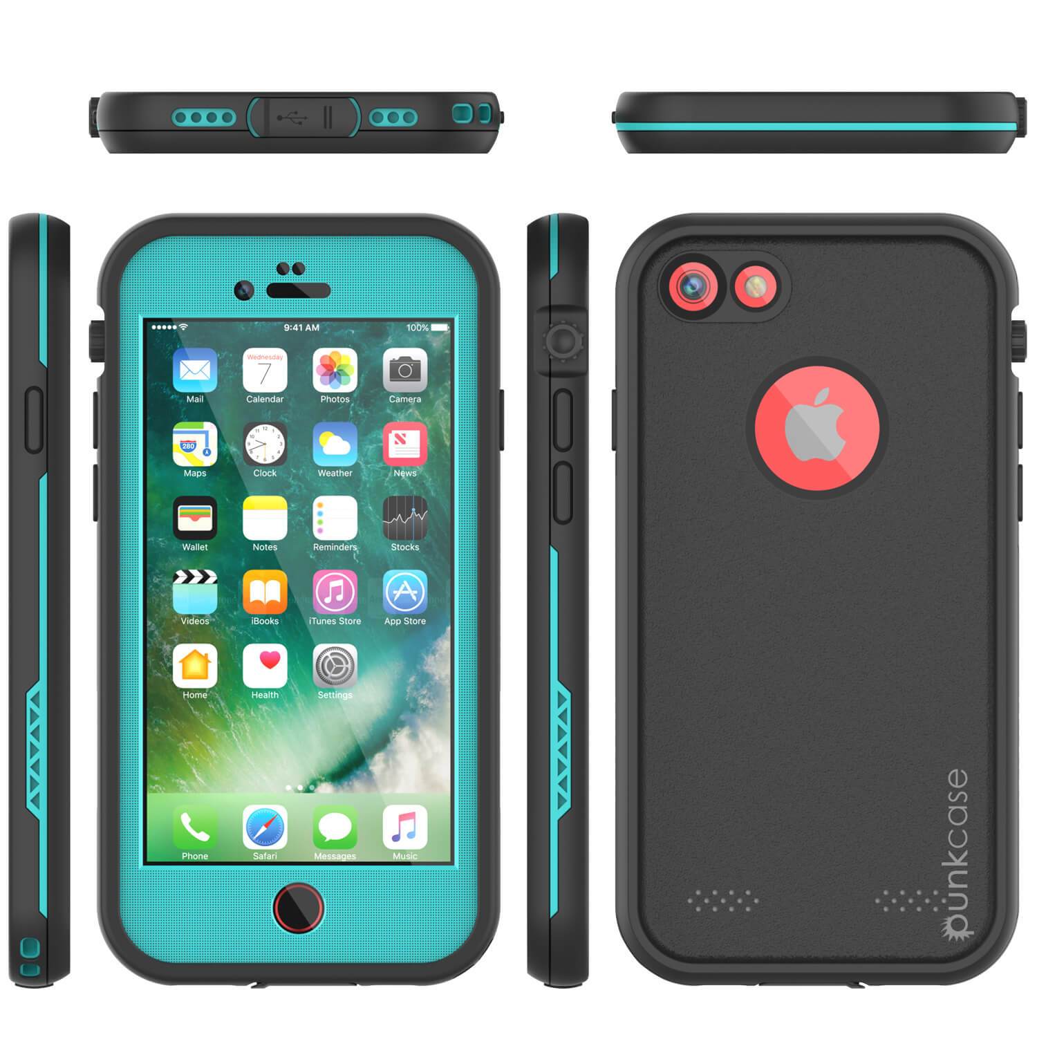 iPhone 7 Waterproof Case, Punkcase SpikeStar Teal Series | Thin Fit 6.6ft Underwater IP68