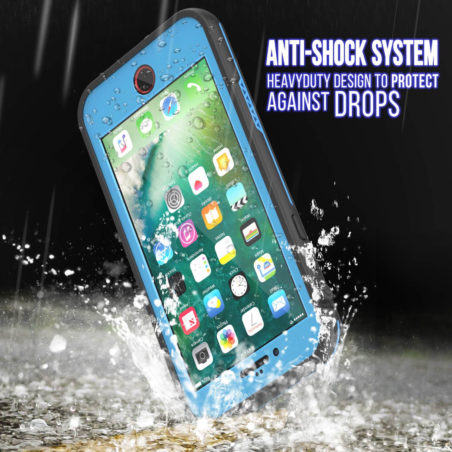iPhone 8+ Plus Waterproof Case, Punkcase SpikeStar Light-Blue Series | Thin Fit 6.6ft Underwater IP68