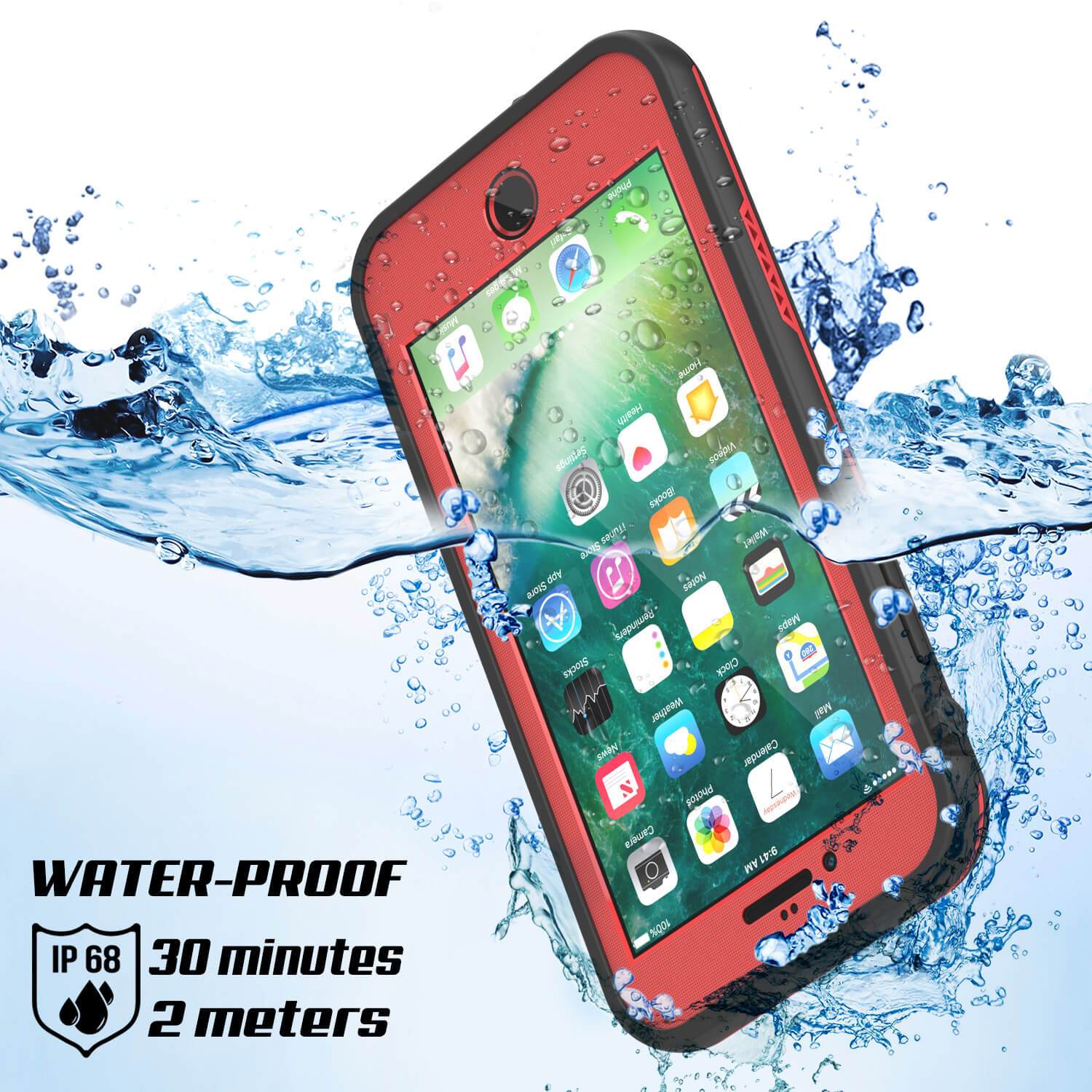 iPhone 8+ Plus Waterproof Case, Punkcase SpikeStar Red Series | Thin Fit 6.6ft Underwater IP68
