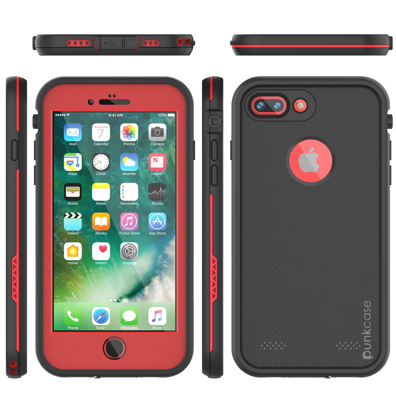 iPhone 8+ Plus Waterproof Case, Punkcase SpikeStar Red Series | Thin Fit 6.6ft Underwater IP68
