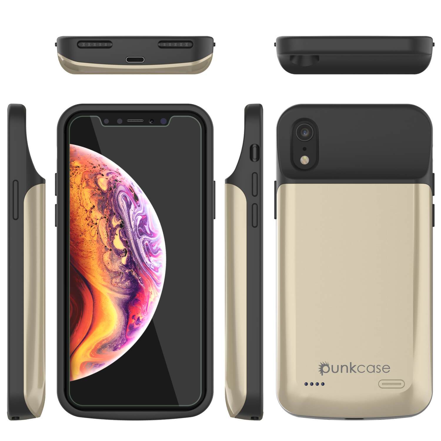 iphone XR Battery Case, PunkJuice 5000mAH Fast Charging Power Bank W/ Screen Protector | [Gold]
