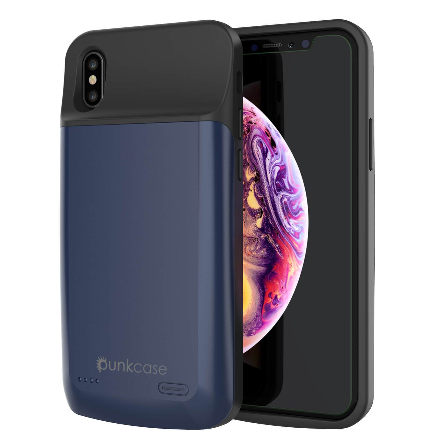 iphone XS Battery Case, PunkJuice 5000mAH Fast Charging Power Bank W/ Screen Protector | [Blue]