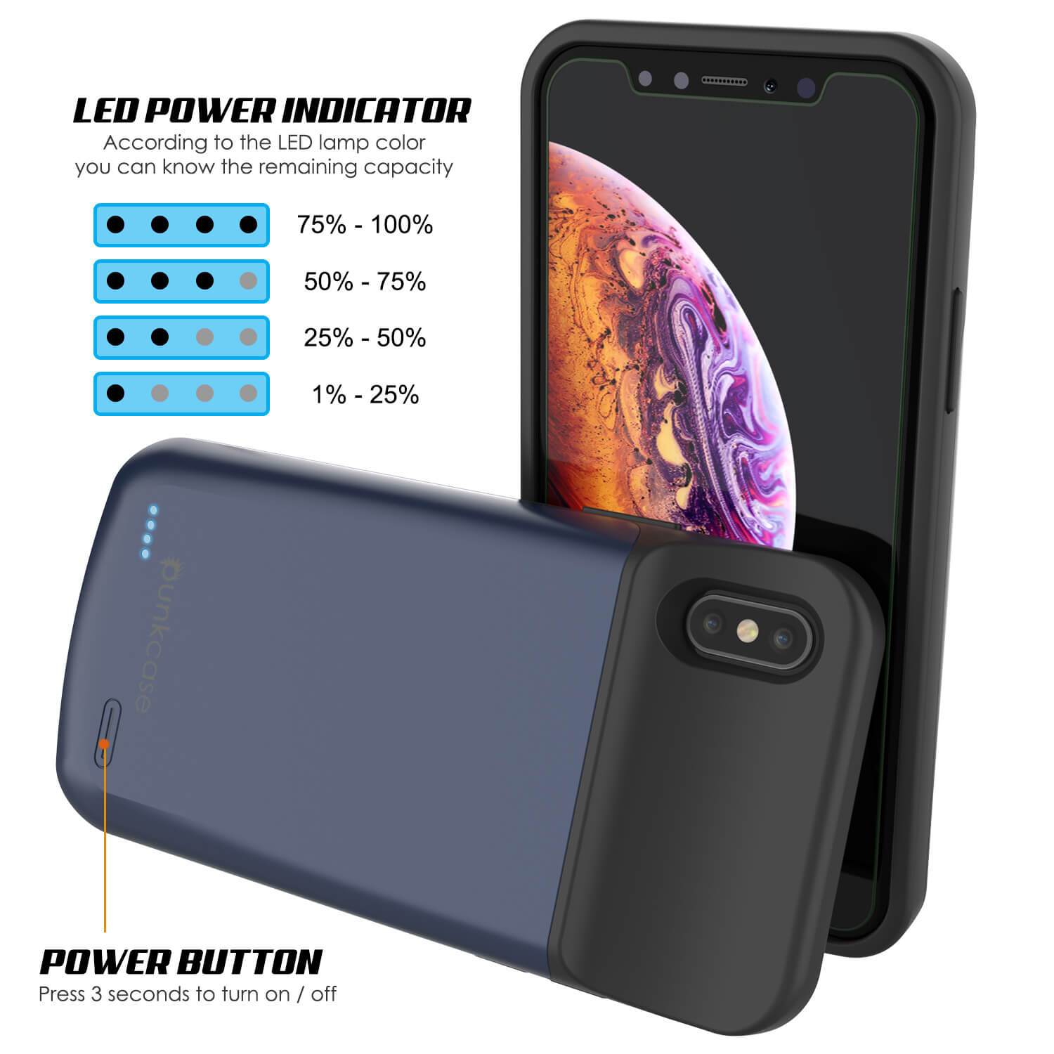iphone XS Battery Case, PunkJuice 5000mAH Fast Charging Power Bank W/ Screen Protector | [Blue]