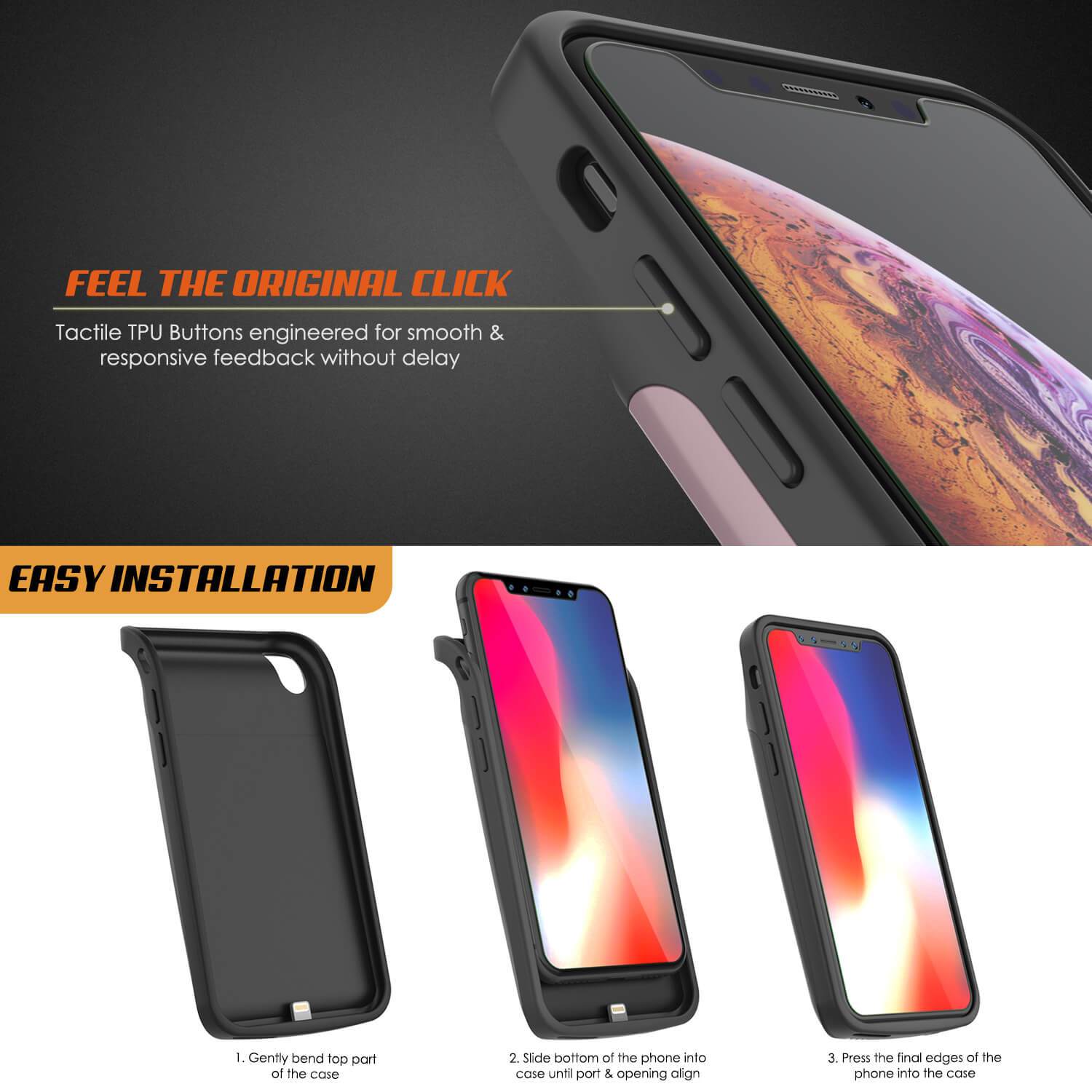 iphone XS Battery Case, PunkJuice 5000mAH Fast Charging Power Bank W/ Screen Protector | [Rose-Gold]