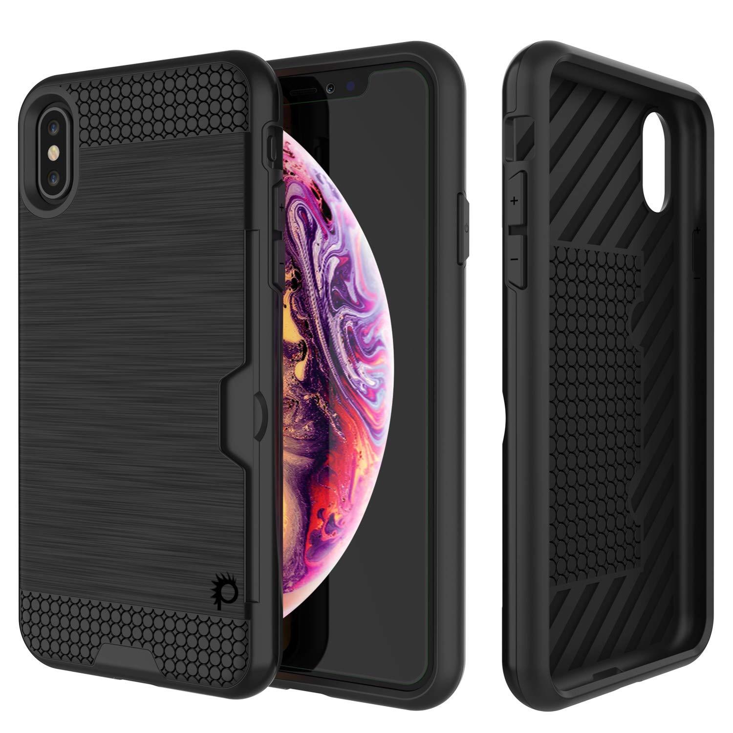 iPhone XS Case, PUNKcase [SLOT Series] Slim Fit Dual-Layer Armor Cover [Black]