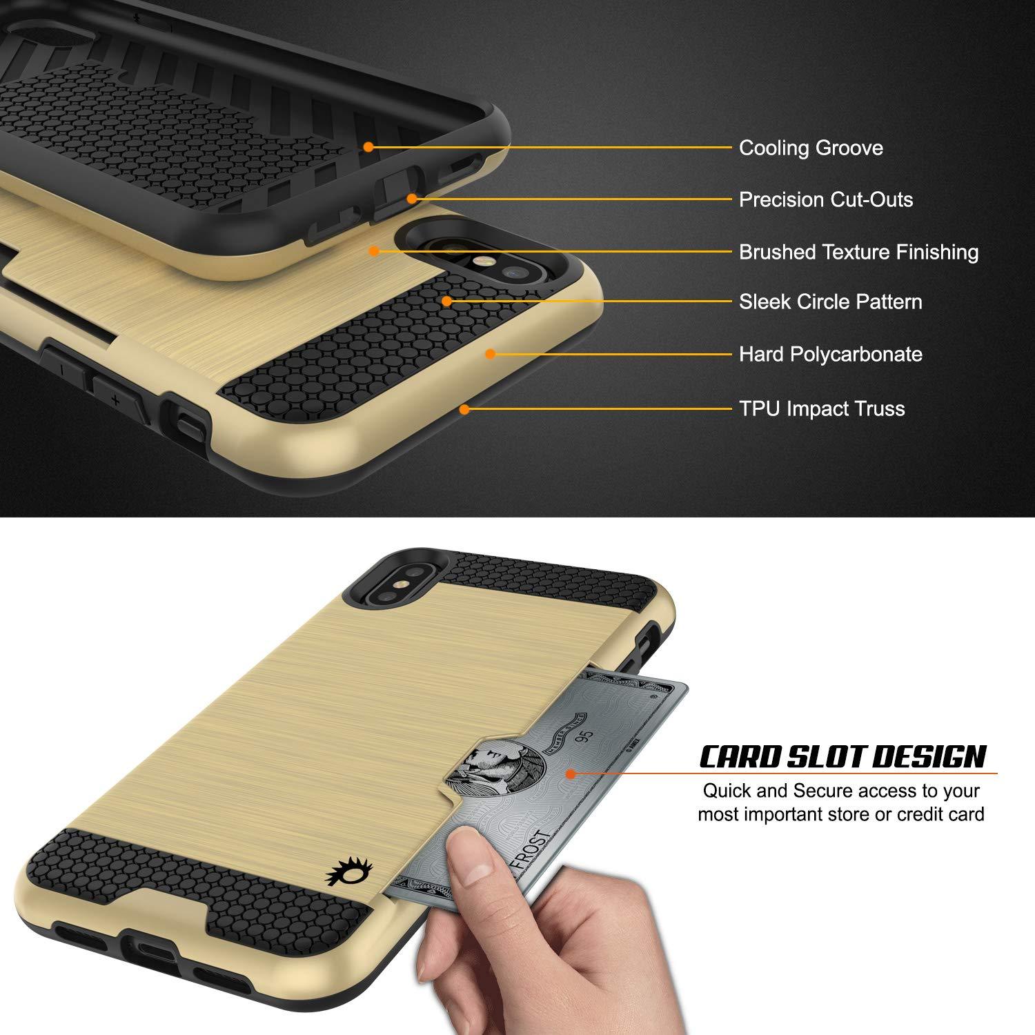 iPhone XS Case, PUNKcase [SLOT Series] Slim Fit Dual-Layer Armor Cover [Gold]