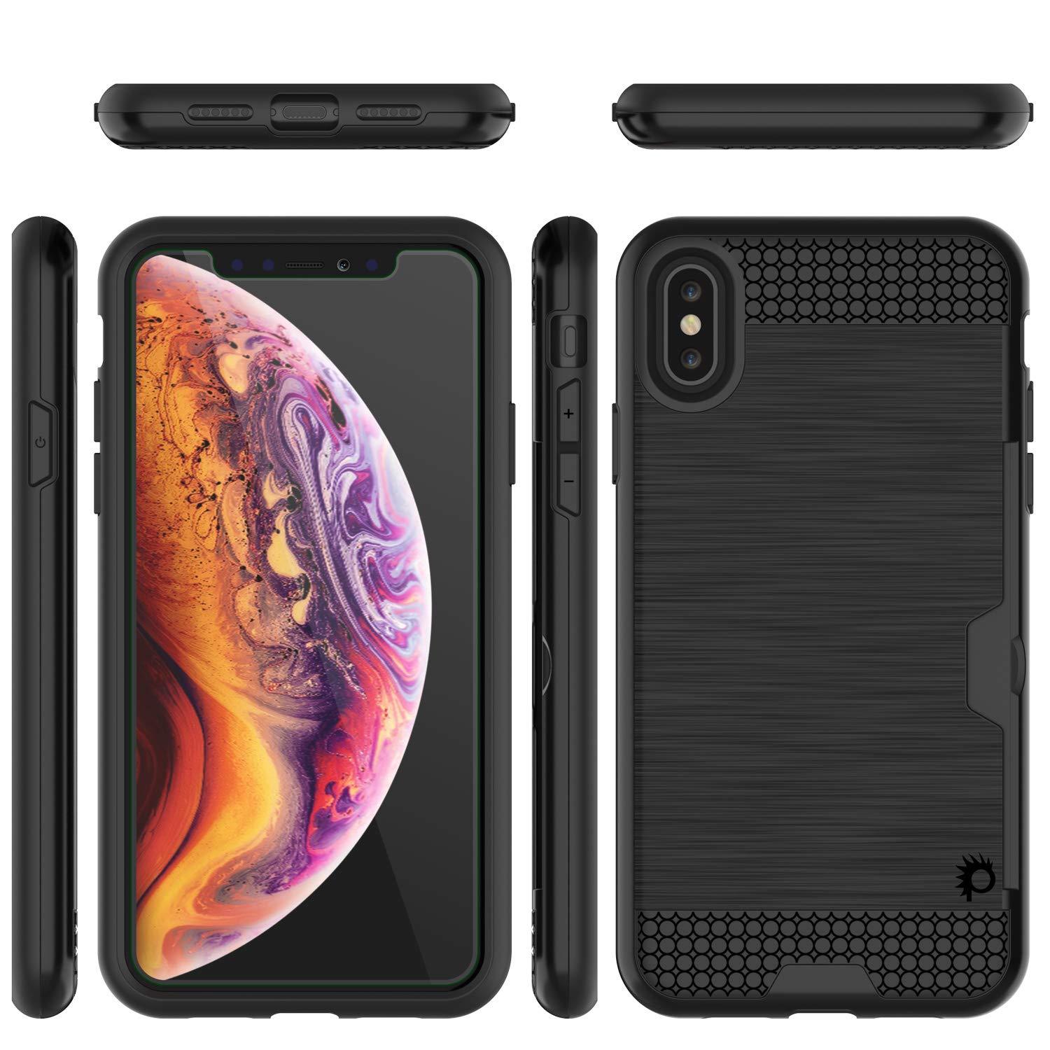 iPhone XS Case, PUNKcase [SLOT Series] Slim Fit Dual-Layer Armor Cover [Black]