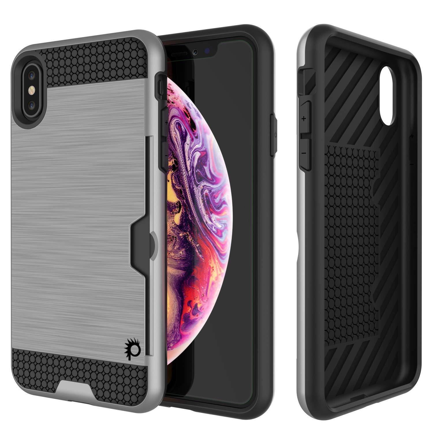 iPhone XS Case, PUNKcase [SLOT Series] Slim Fit Dual-Layer Armor Cover [Silver]