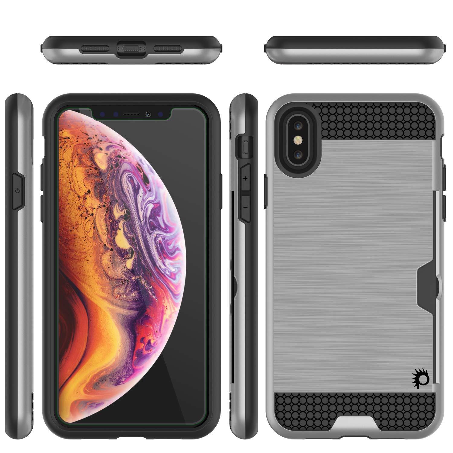 iPhone XS Case, PUNKcase [SLOT Series] Slim Fit Dual-Layer Armor Cover [Silver]