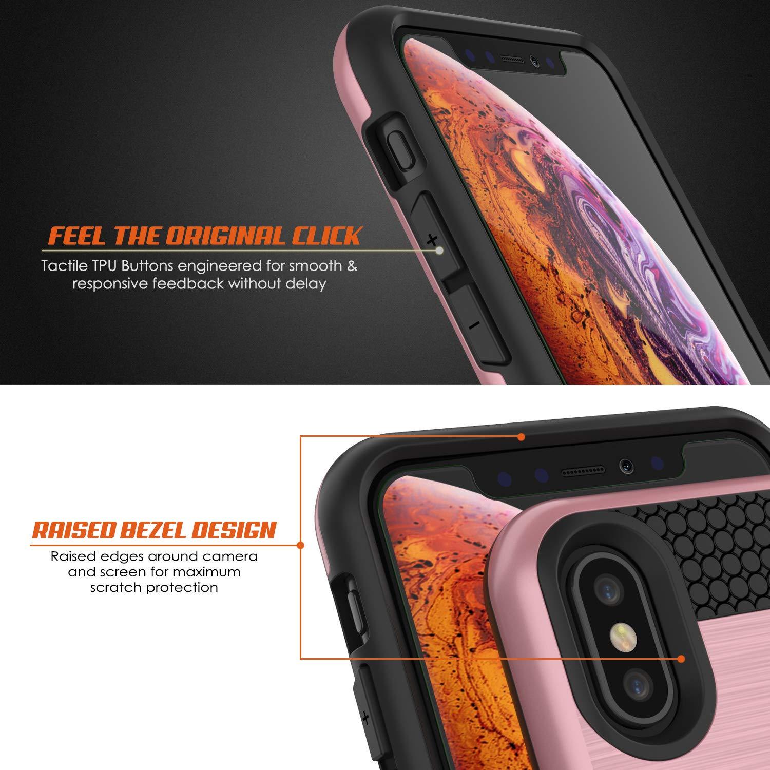 iPhone XS Case, PUNKcase [SLOT Series] Slim Fit Dual-Layer Armor Cover [Rose-Gold]