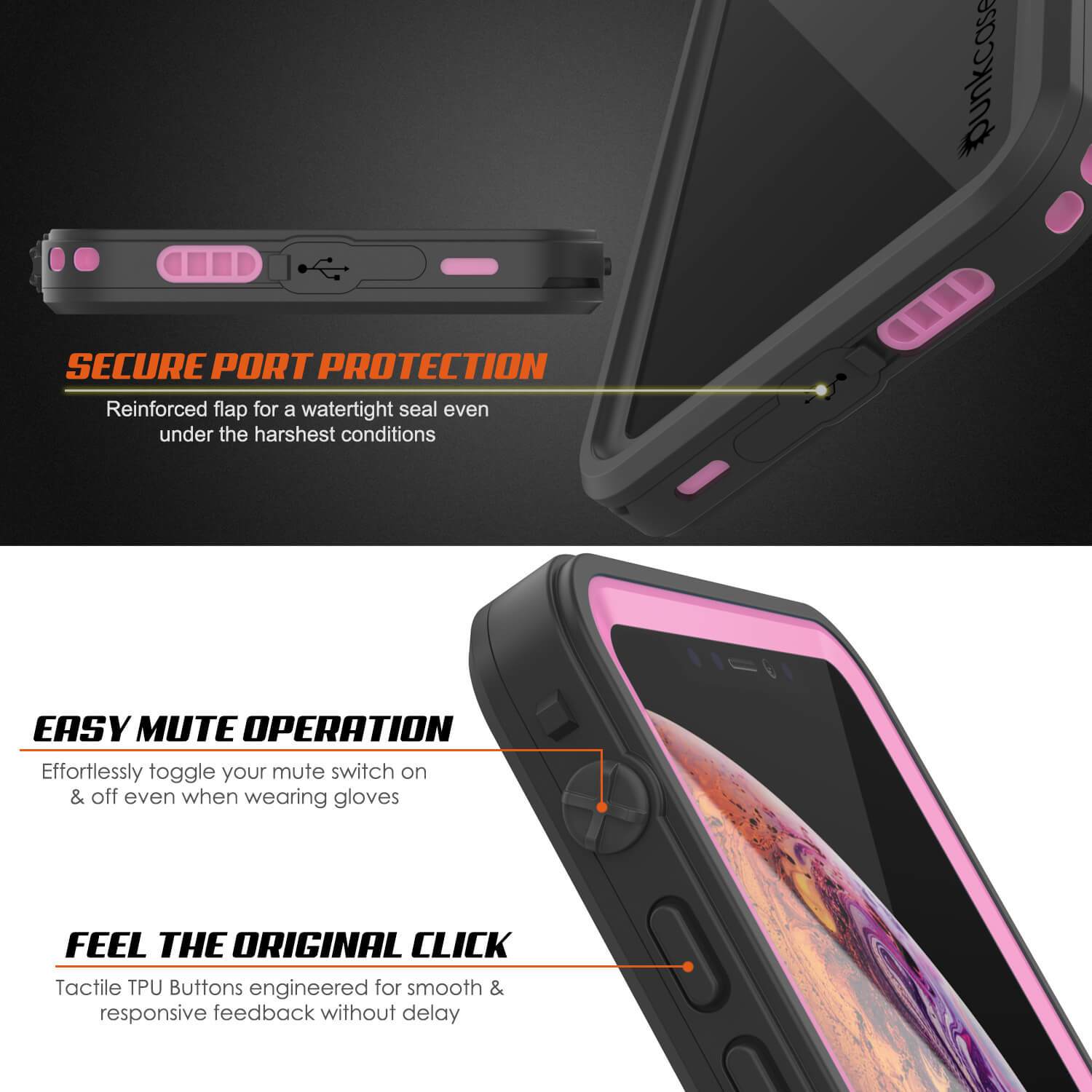 iPhone XS Waterproof Case, Punkcase [Extreme Series] Armor Cover W/ Built In Screen Protector [Pink]