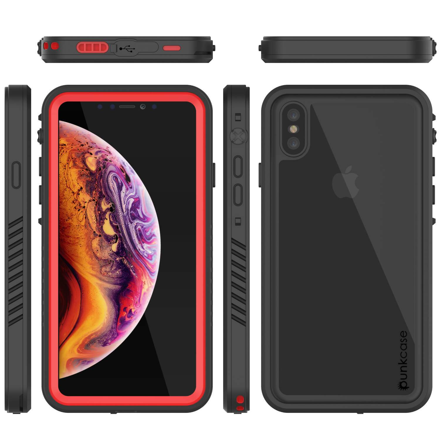 iPhone XS Waterproof Case, Punkcase [Extreme Series] Armor Cover W/ Built In Screen Protector [Red]