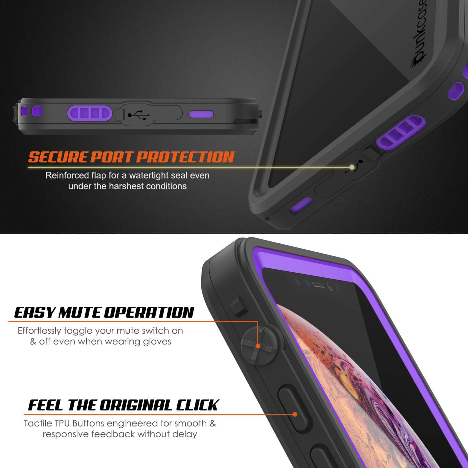iPhone XS Waterproof Case, Punkcase [Extreme Series] Armor Cover W/ Built In Screen Protector [Purple]