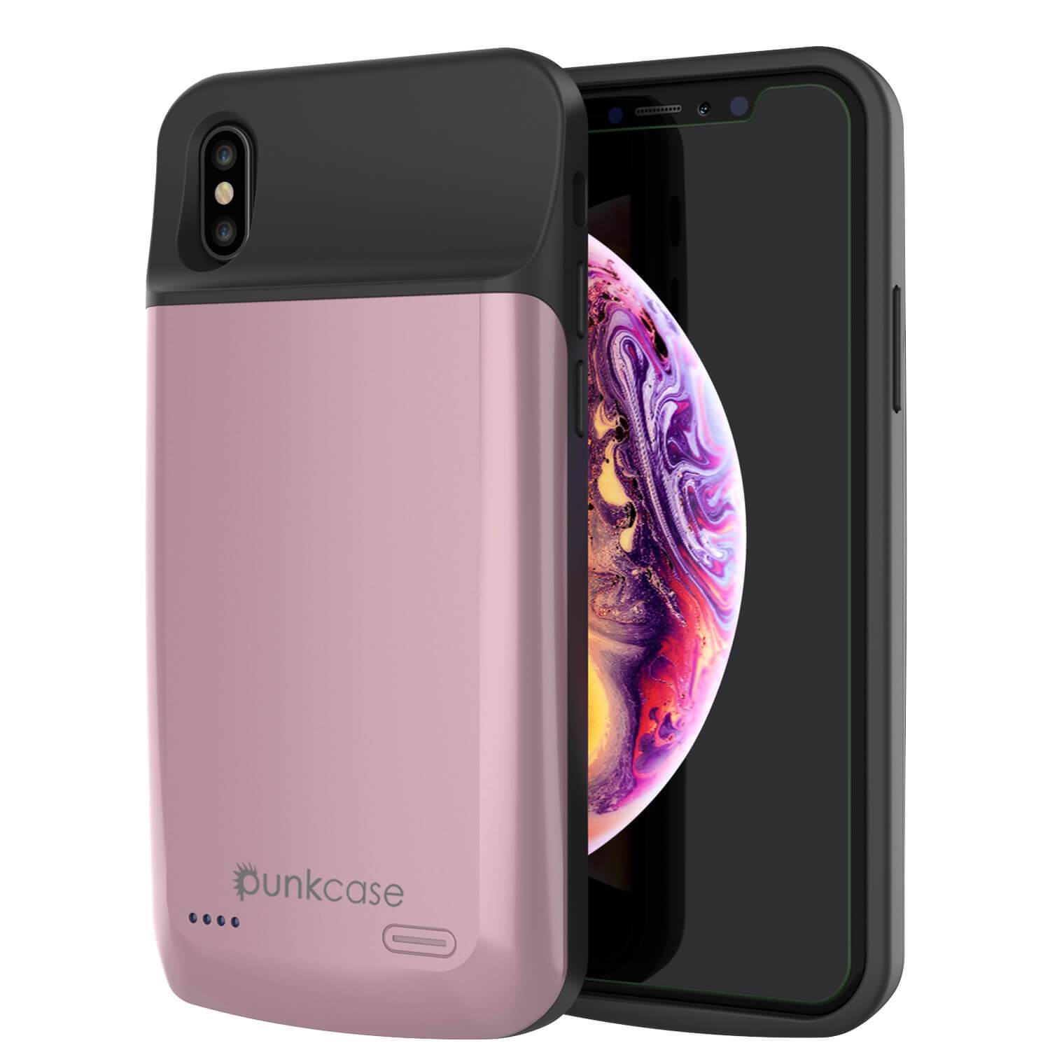 iphone XS Max Battery Case, PunkJuice 5000mAH Fast Charging Power Bank W/ Screen Protector | [Rose-Gold]