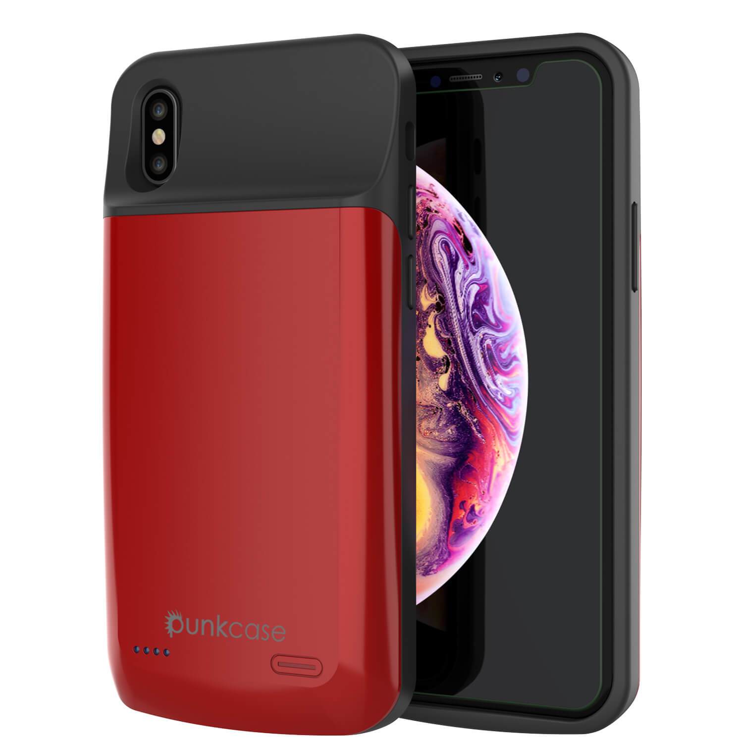 iphone XS Max Battery Case, PunkJuice 5000mAH Fast Charging Power Bank W/ Screen Protector | [Red]