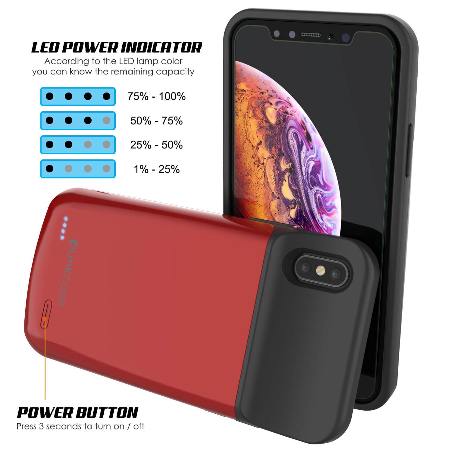 iphone XS Max Battery Case, PunkJuice 5000mAH Fast Charging Power Bank W/ Screen Protector | [Red]